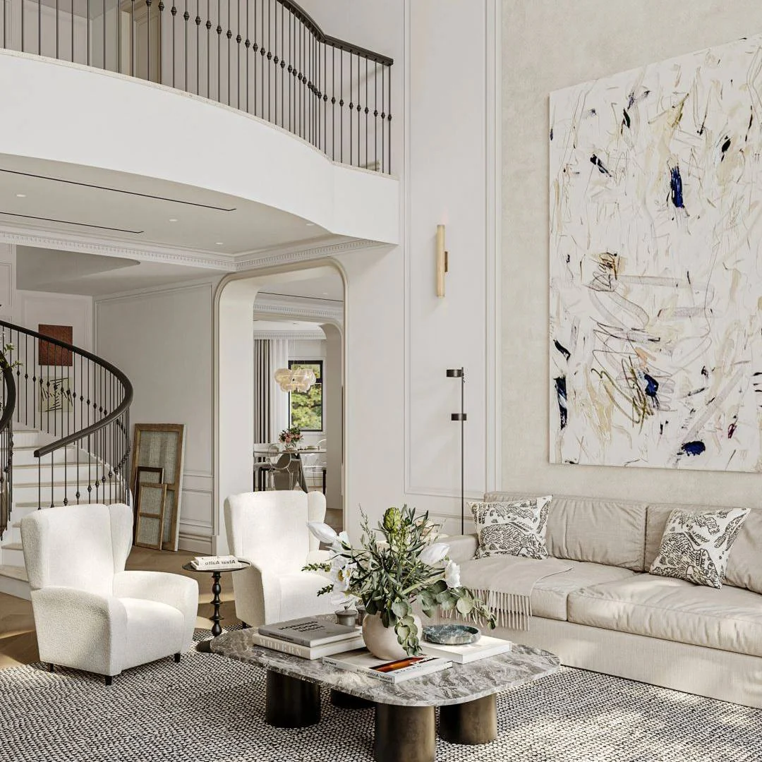 Oversized Abstract Art Adds a Bold Focal Point Above the Sofa