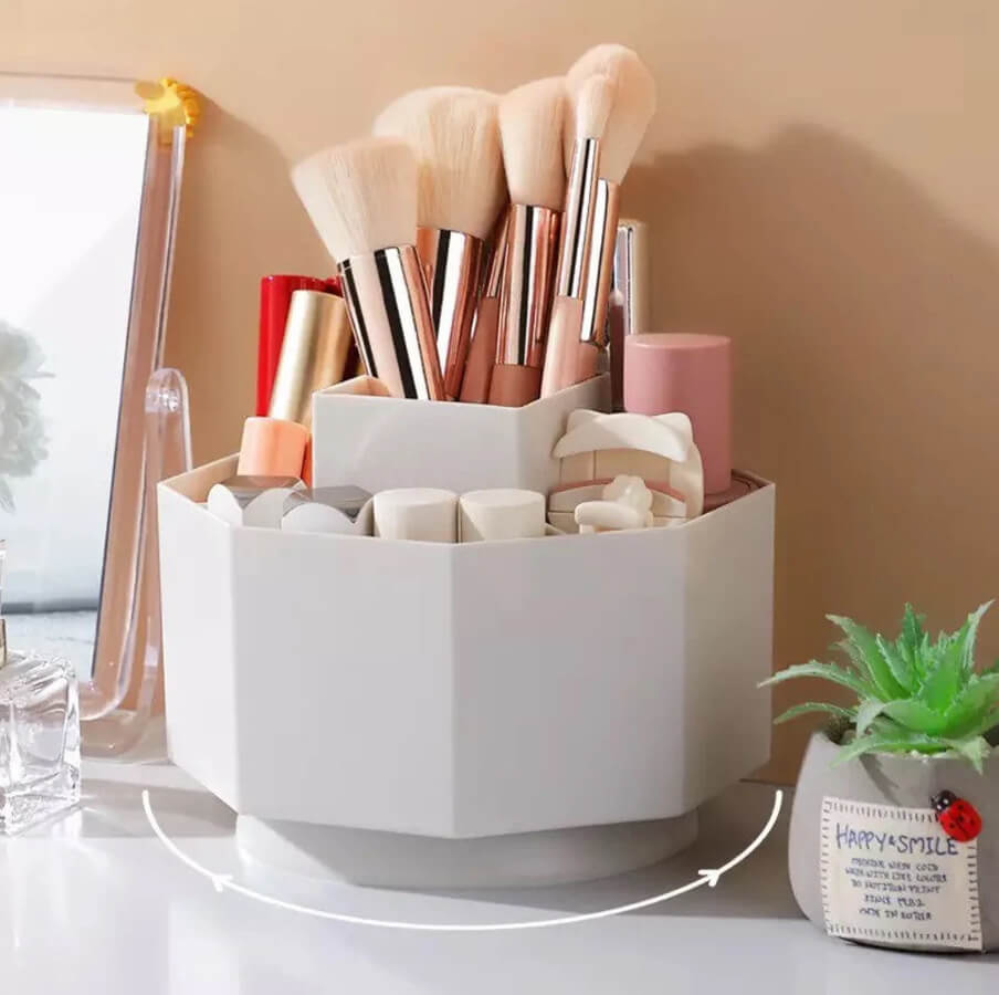 Rotating Organizer With Divided Compartments for Brushes and Small Items