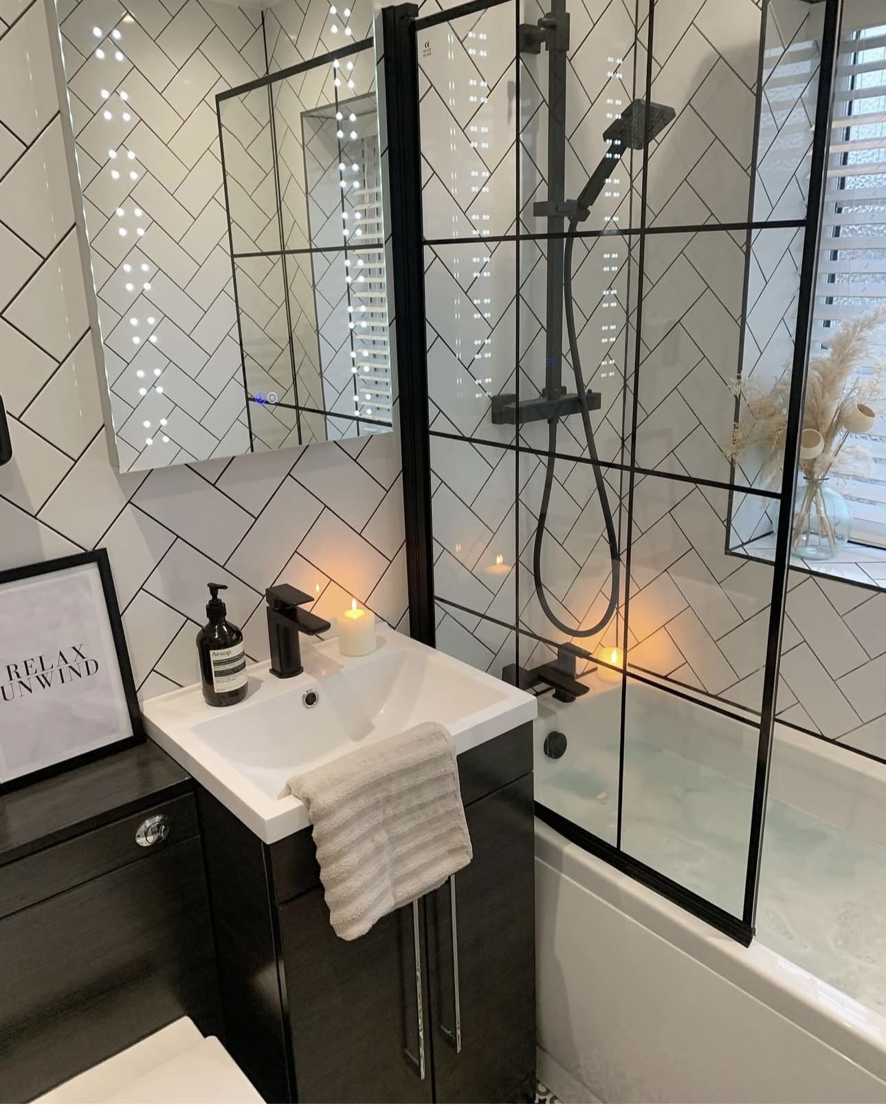 Herringbone Tile Backsplash Creates a Textured Grid