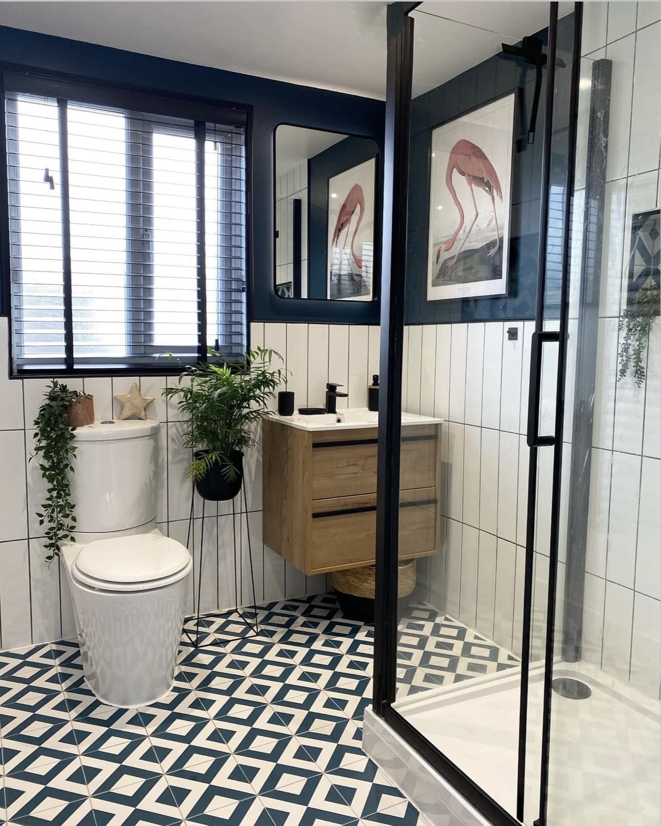 Flamingo Art Adds Whimsy Above the Vanity