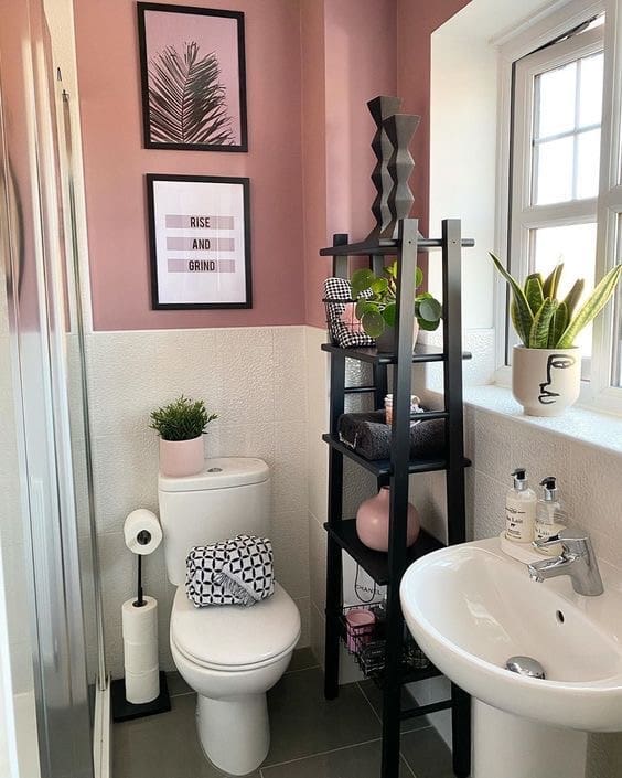 Ladder Shelf Adds Vertical Storage Next to the Toilet