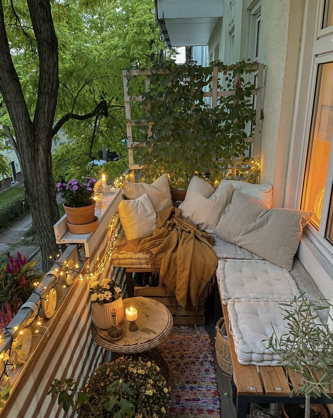 Wooden Crate Base Supports a Cozy Balcony Seat