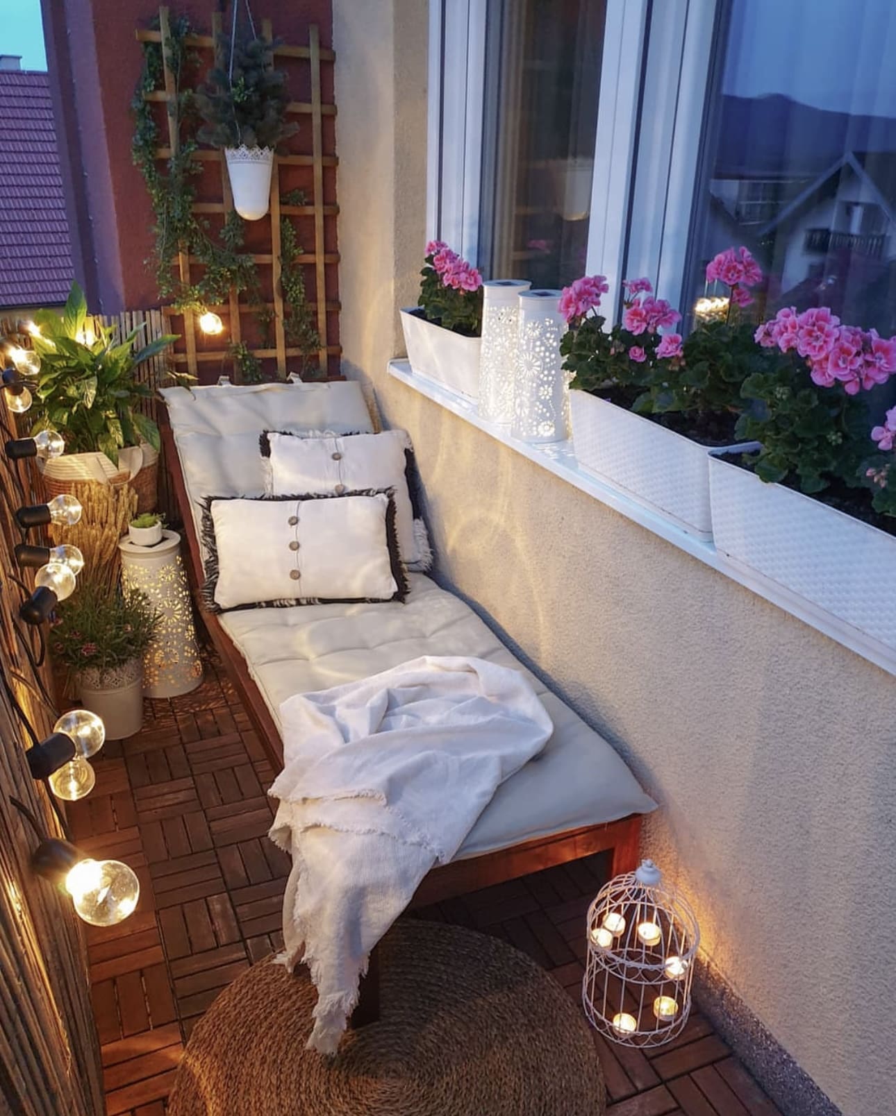 White Lanterns Add Decorative Ambiance to Window Planters