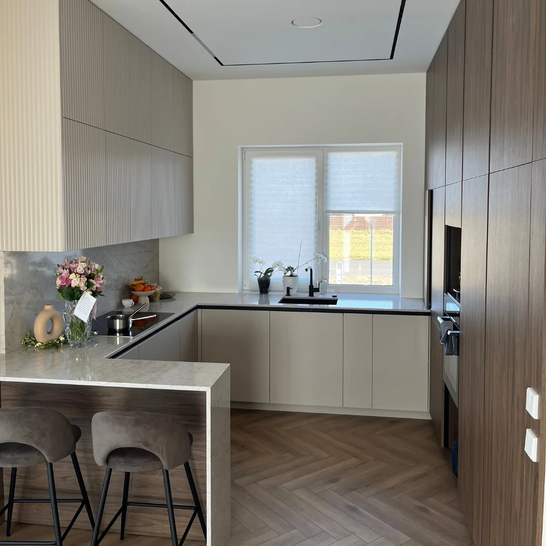 Fluted Upper Cabinets Add Vertical Detail to Kitchen Walls