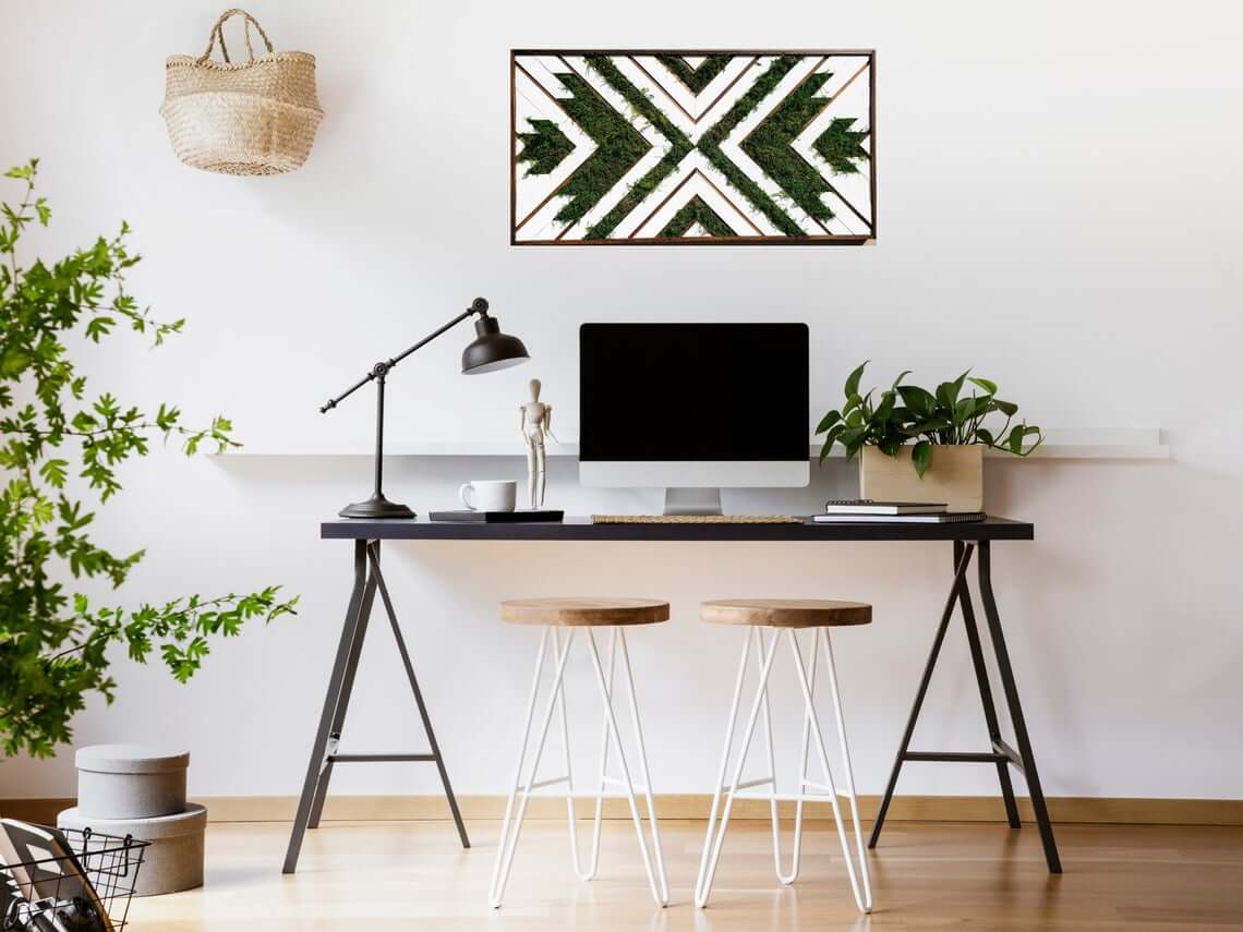 Incorporate Diagonal Wood Accents into Geometric Moss Art