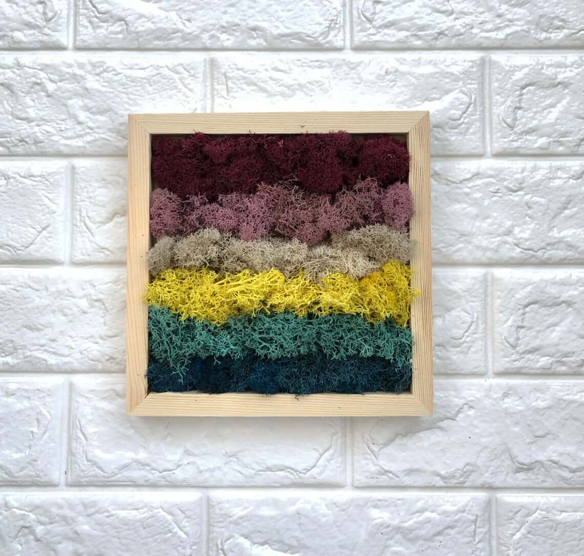 Design Rainbow Moss Stripes in a Simple Wood Frame
