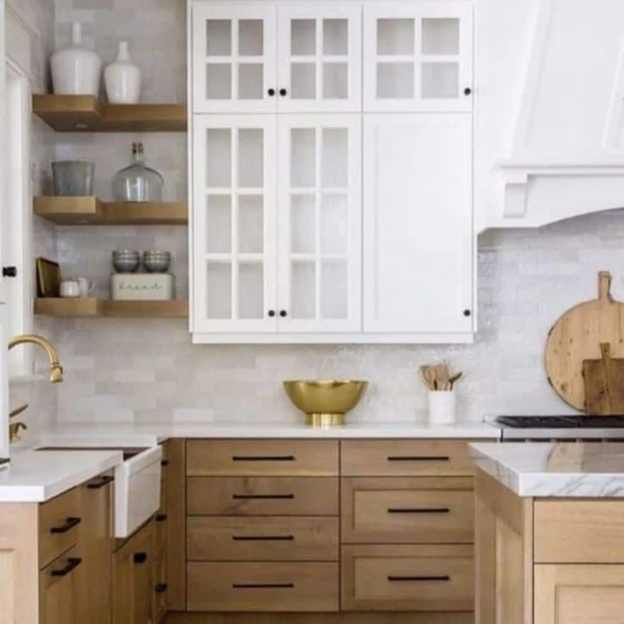 Natural Wood Drawers Complement White Upper Cabinets