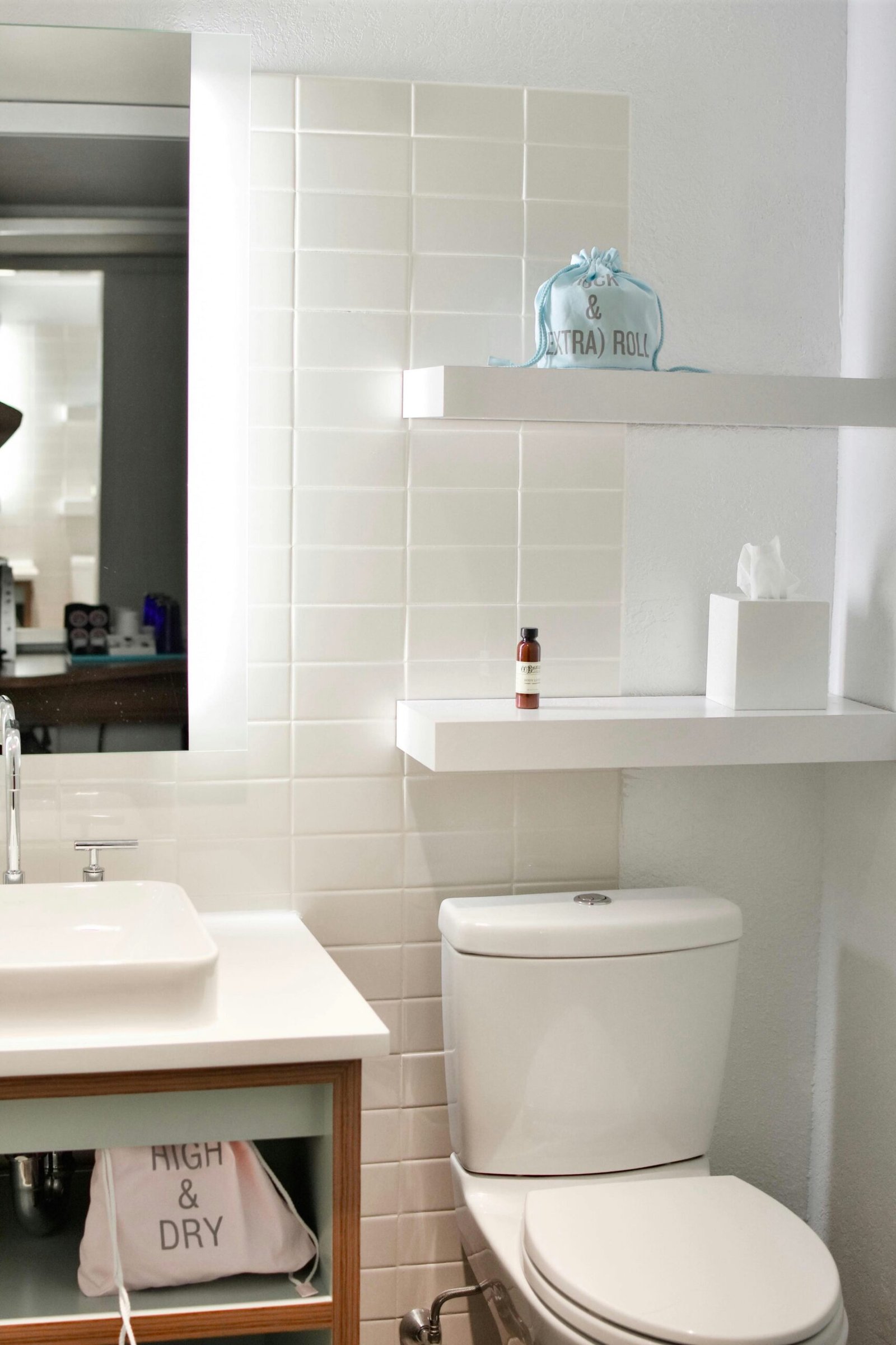 Floating Shelves Display Minimalist Toiletries and Linens