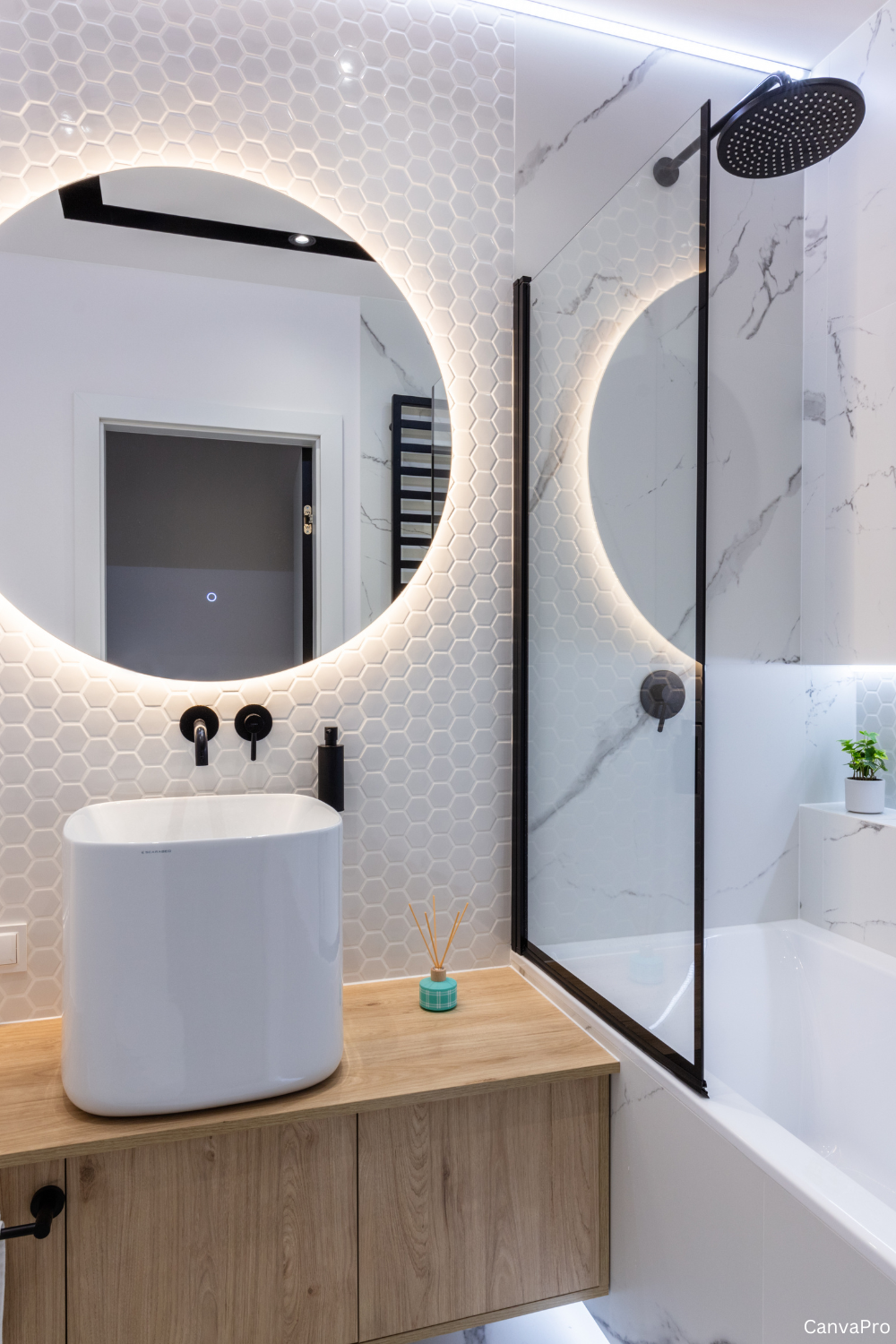 Round Mirror with LED Backlighting Creates Ambiance