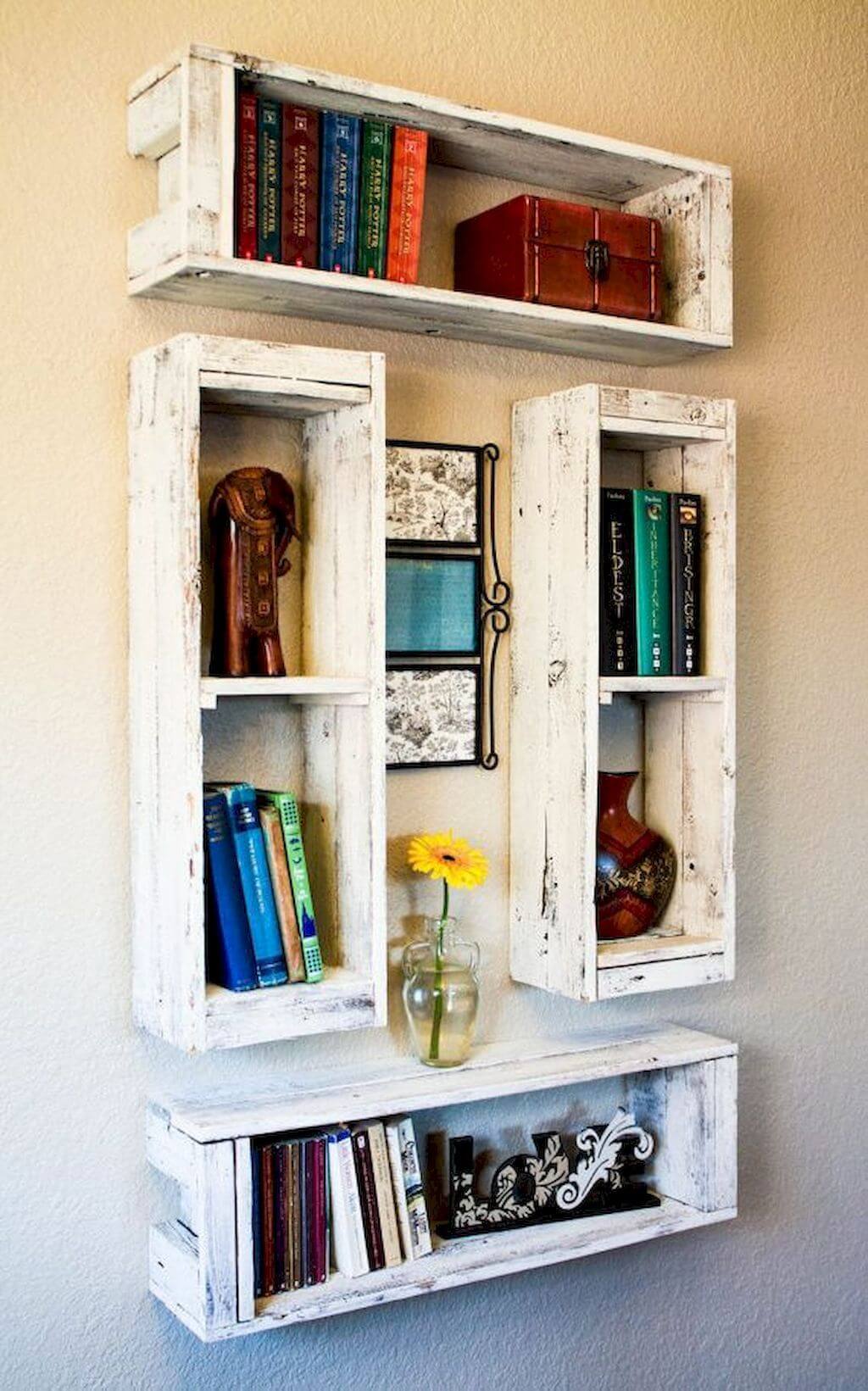 Stack Distressed White Pallet Wood Boxes for Vertical Display
