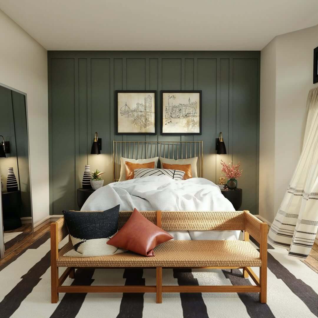 Vertical Panel Molding Adds Architectural Interest Above the Bed