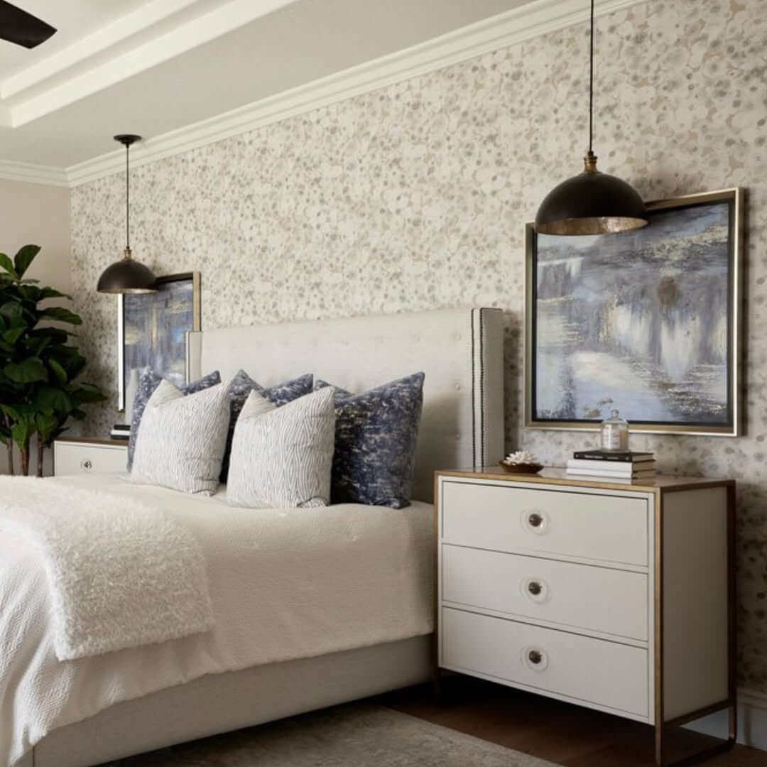 Textured Speckled Wallpaper Creates a Subtle Accent Wall