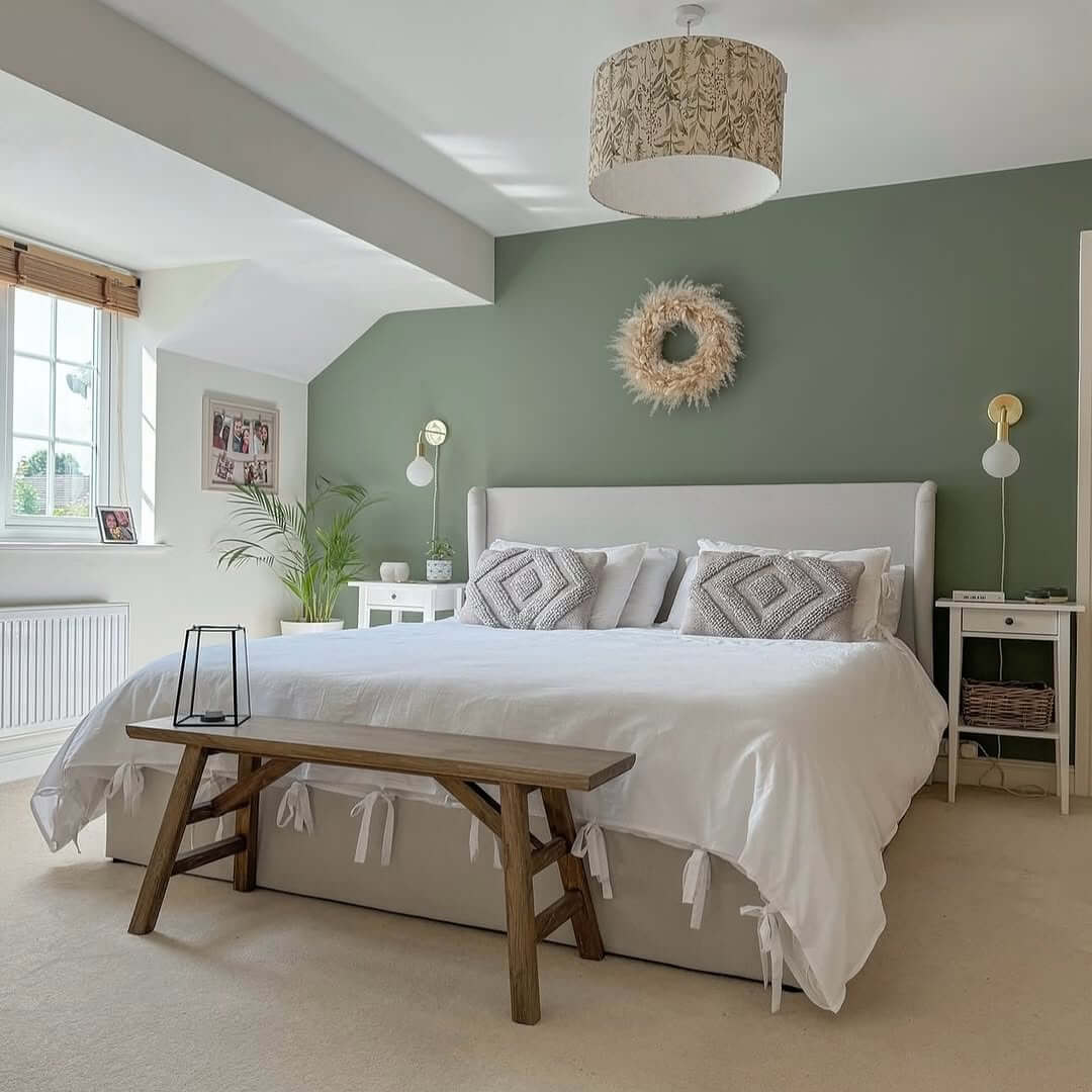 Sage Green Accent Wall with Pampas Grass Wreath