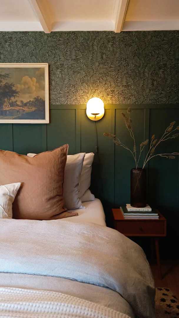 Layer Botanical Wallpaper Over Paneling