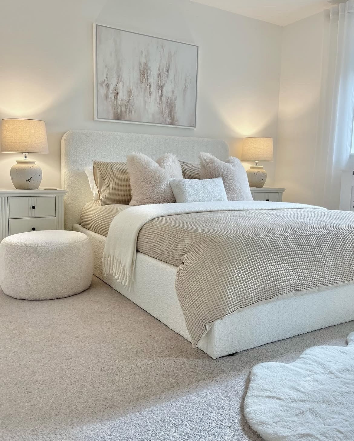 Plush Ottoman Adds Cozy Texture Next to Your Bed