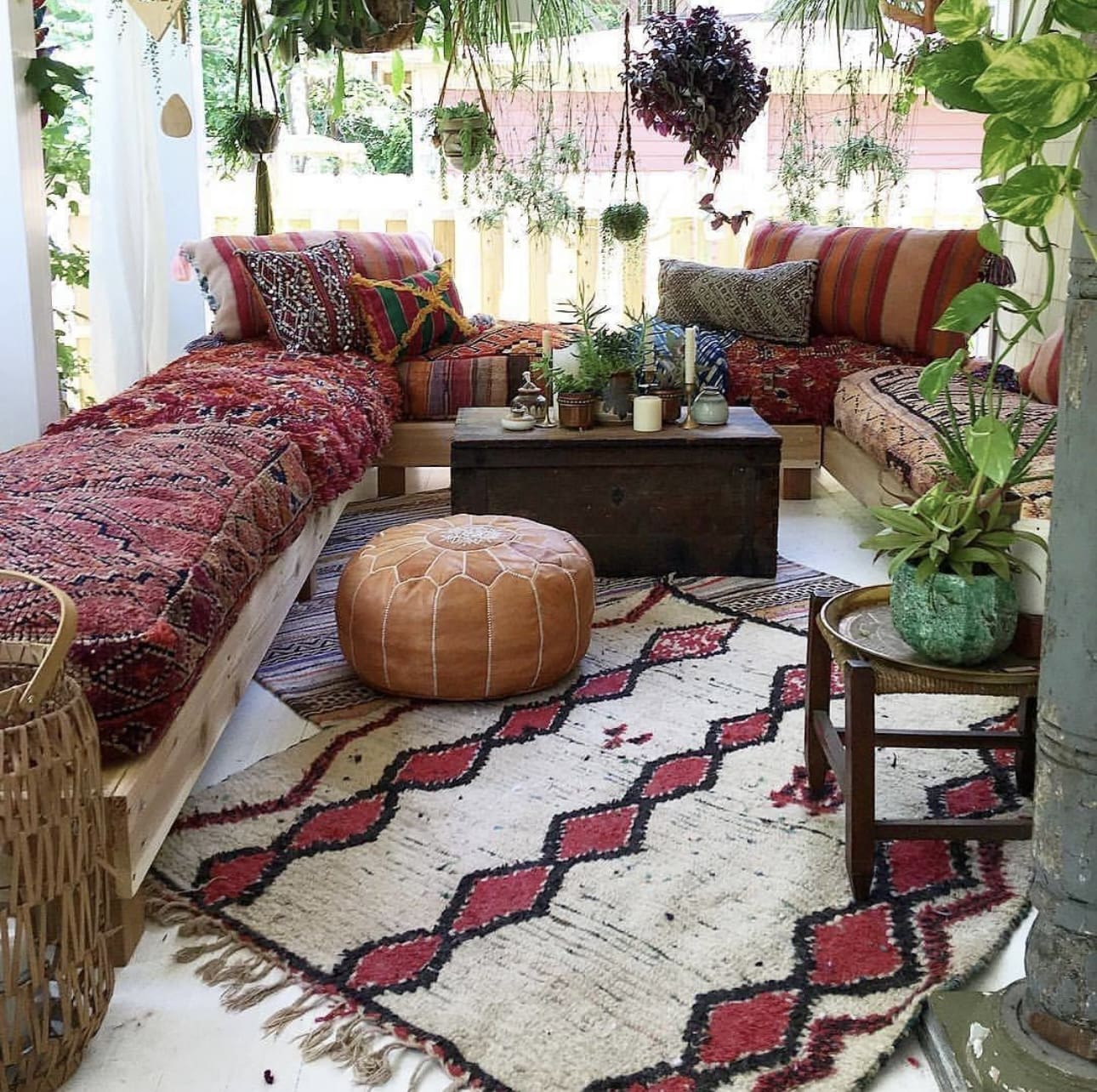 Layered Rugs Add Boho Texture to Low-Level Seating