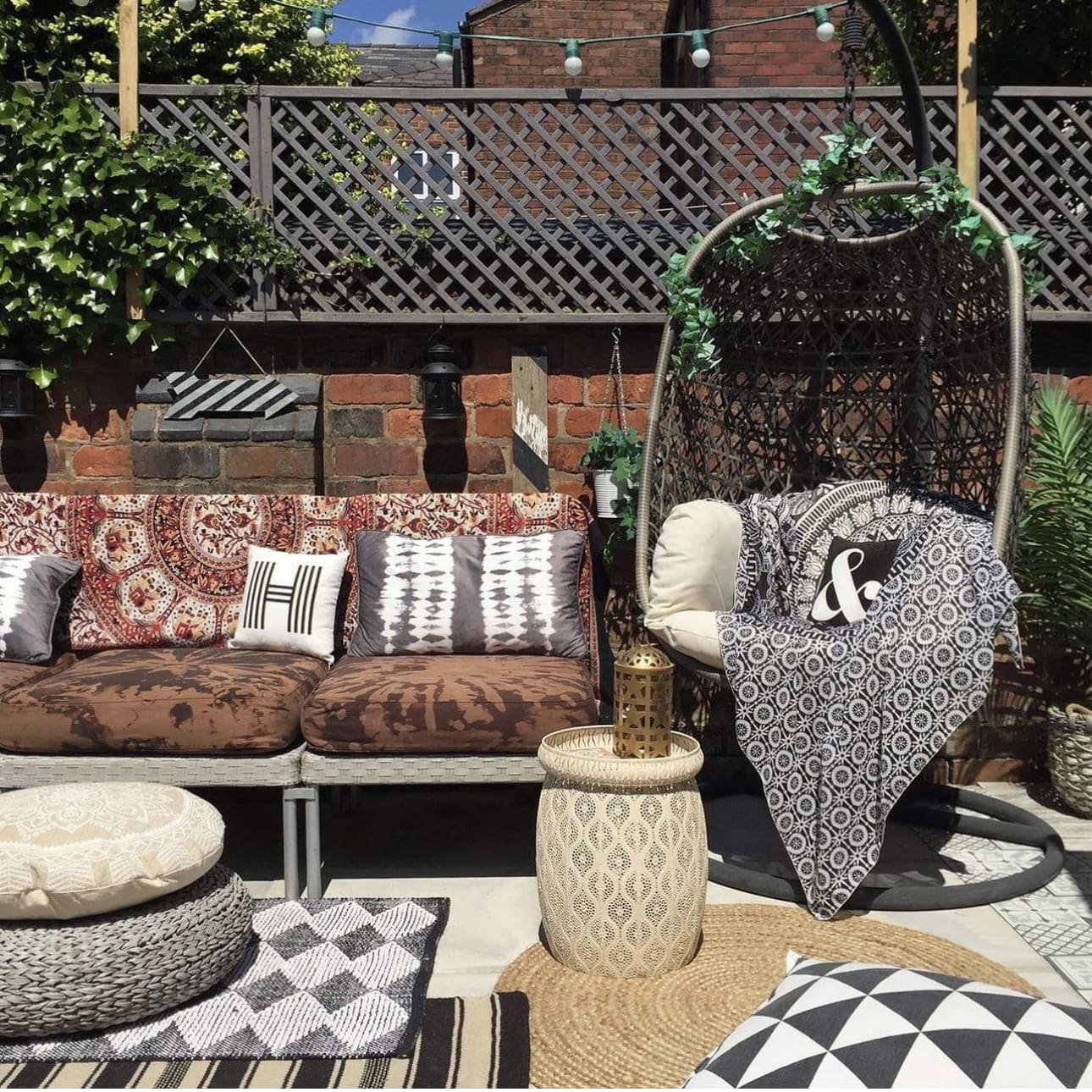 Patterned Floor Poufs Create Layered Boho Seating
