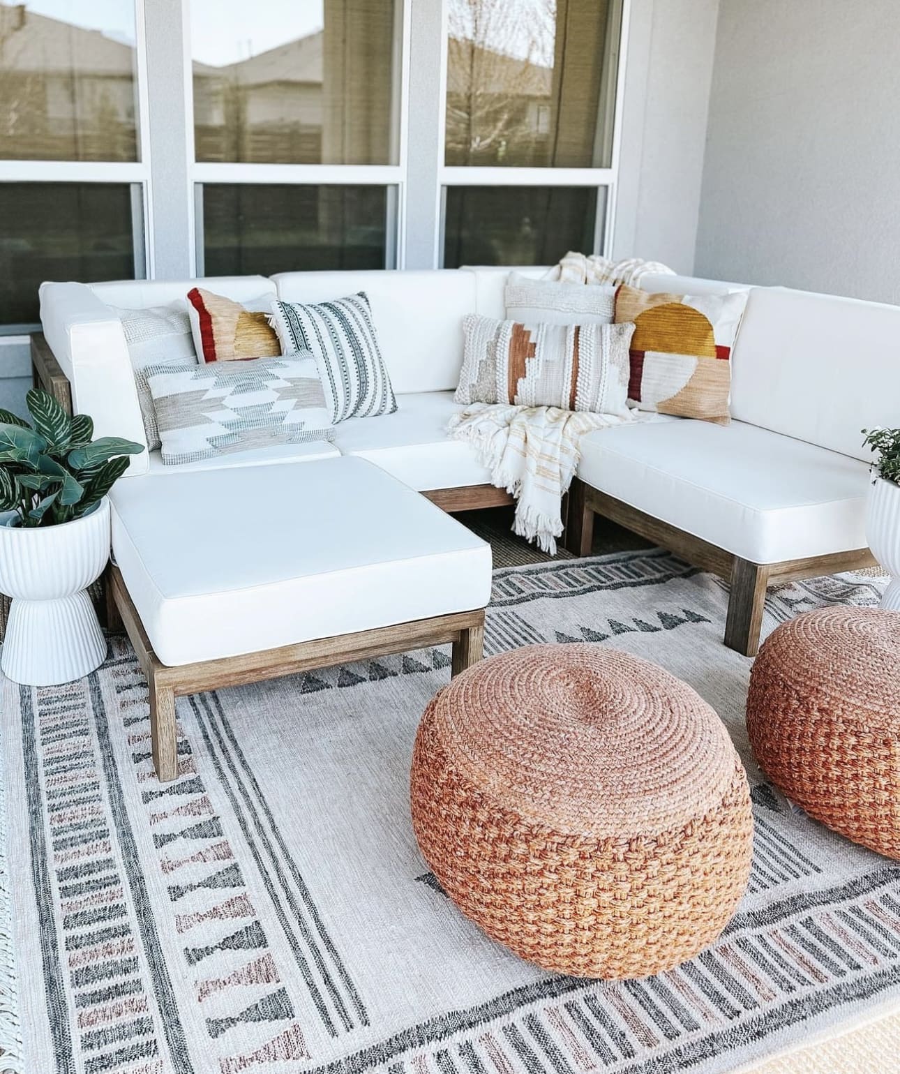 Round Woven Poufs Add Earthy Texture to Outdoor Seating