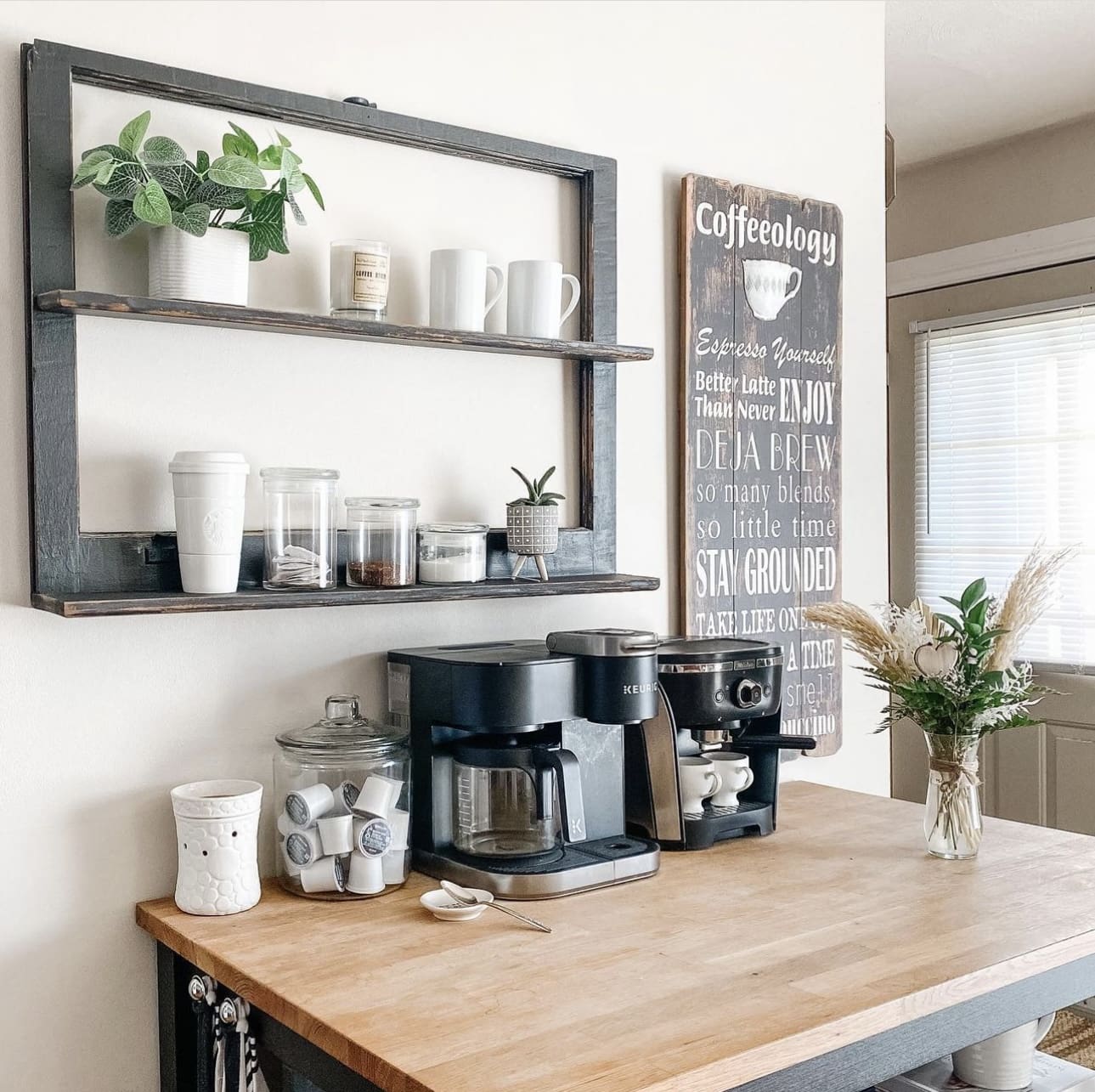 Rustic Window Frame Shelf for Coffee Bar Display