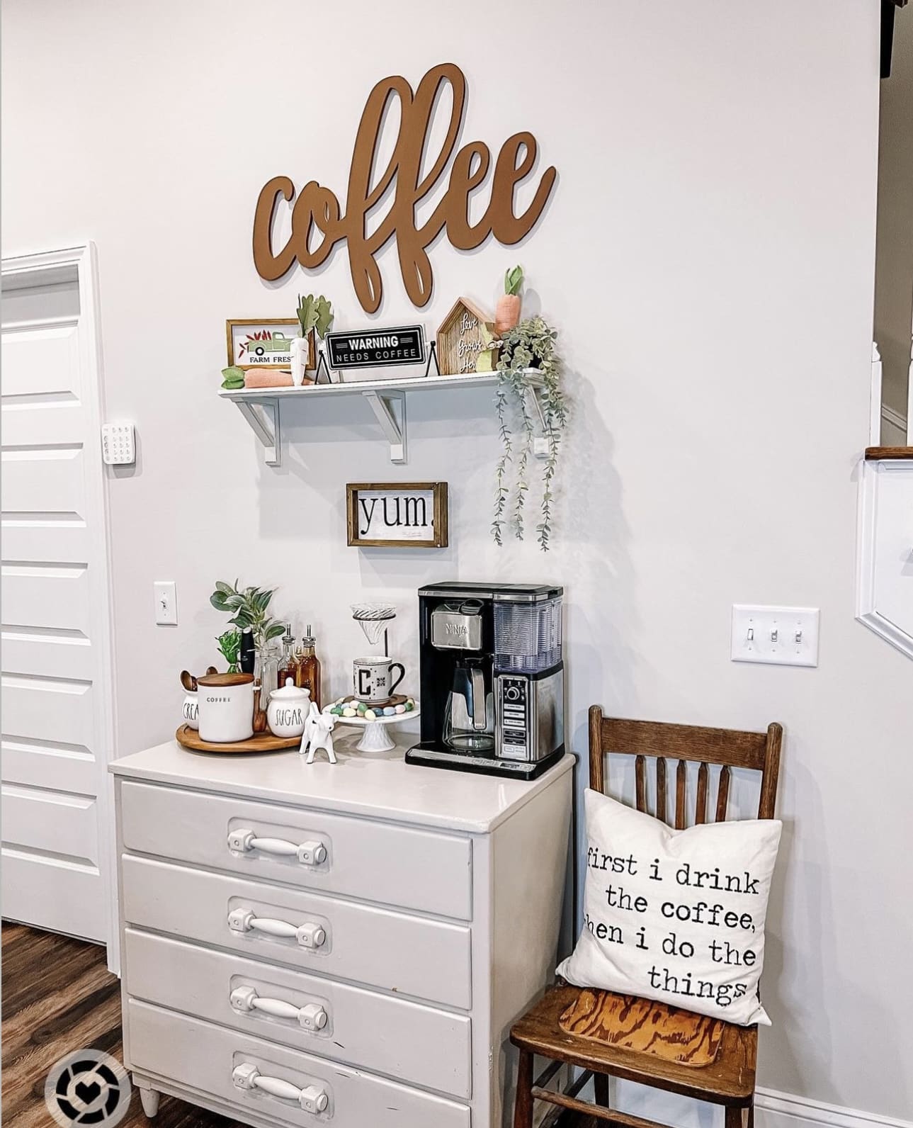 Wooden Tray Organizes Coffee Bar Essentials With Labels