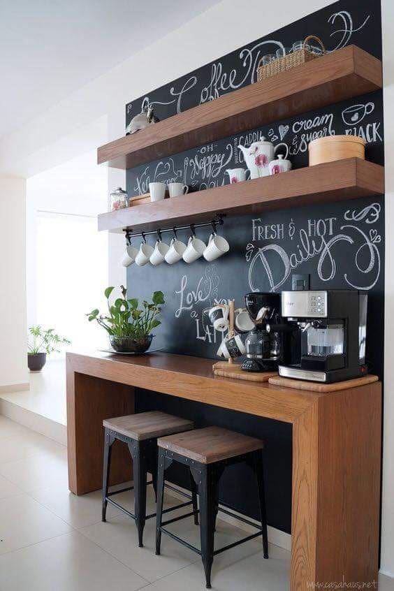 Chalkboard Wall Adds a Playful Backdrop for Shelves and Mugs