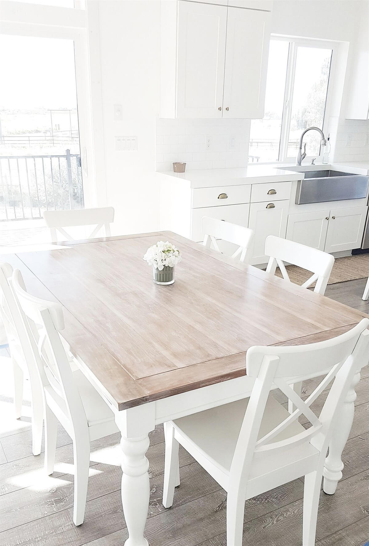 Washed Wood Top and White Farmhouse Base