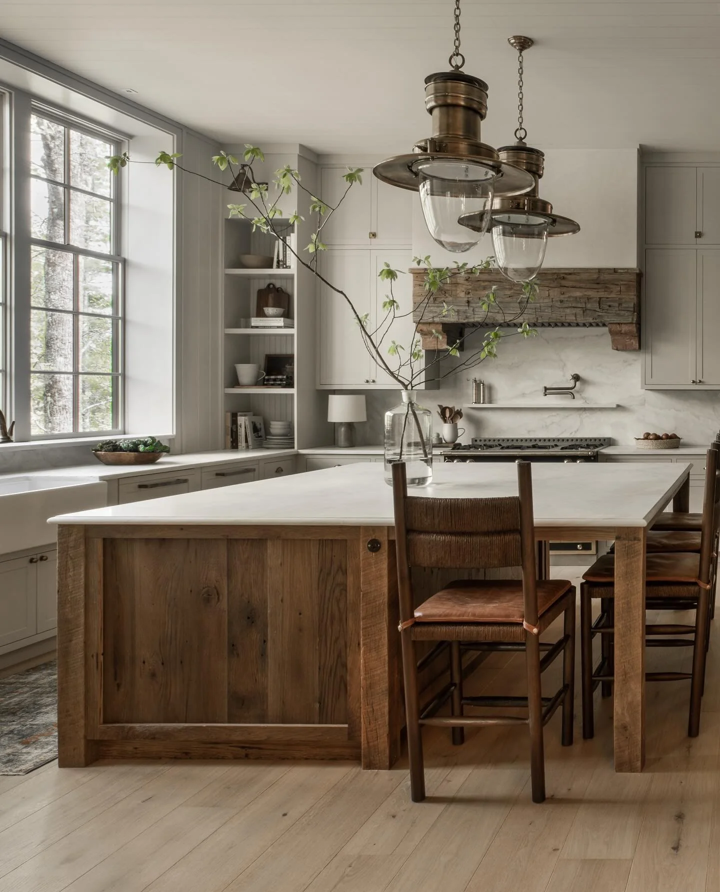 Rustic Wood Island With Planked Paneling