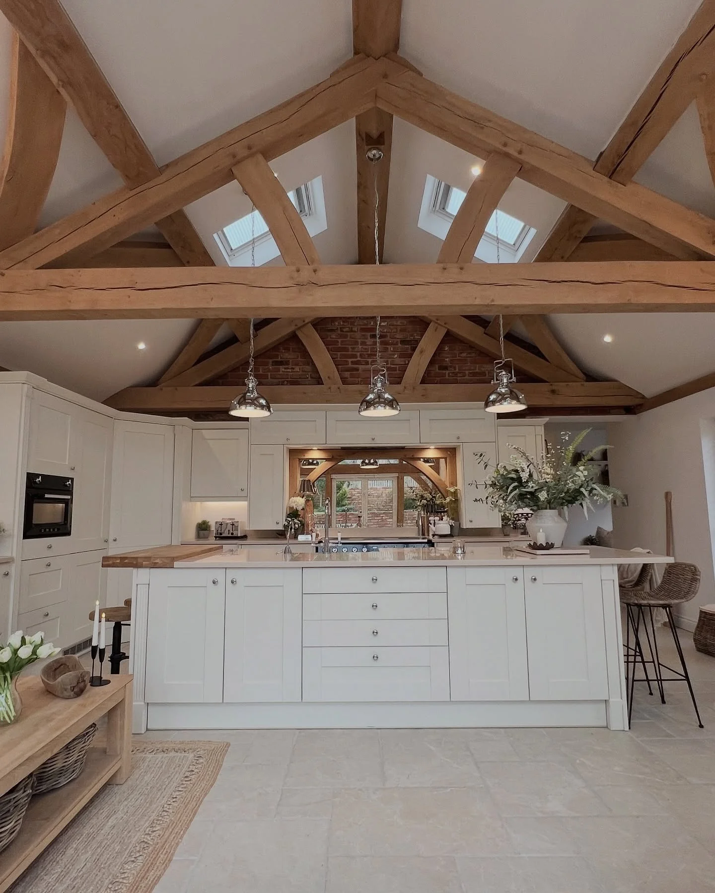 White Shaker Island With Integrated Butcher Block Countertop