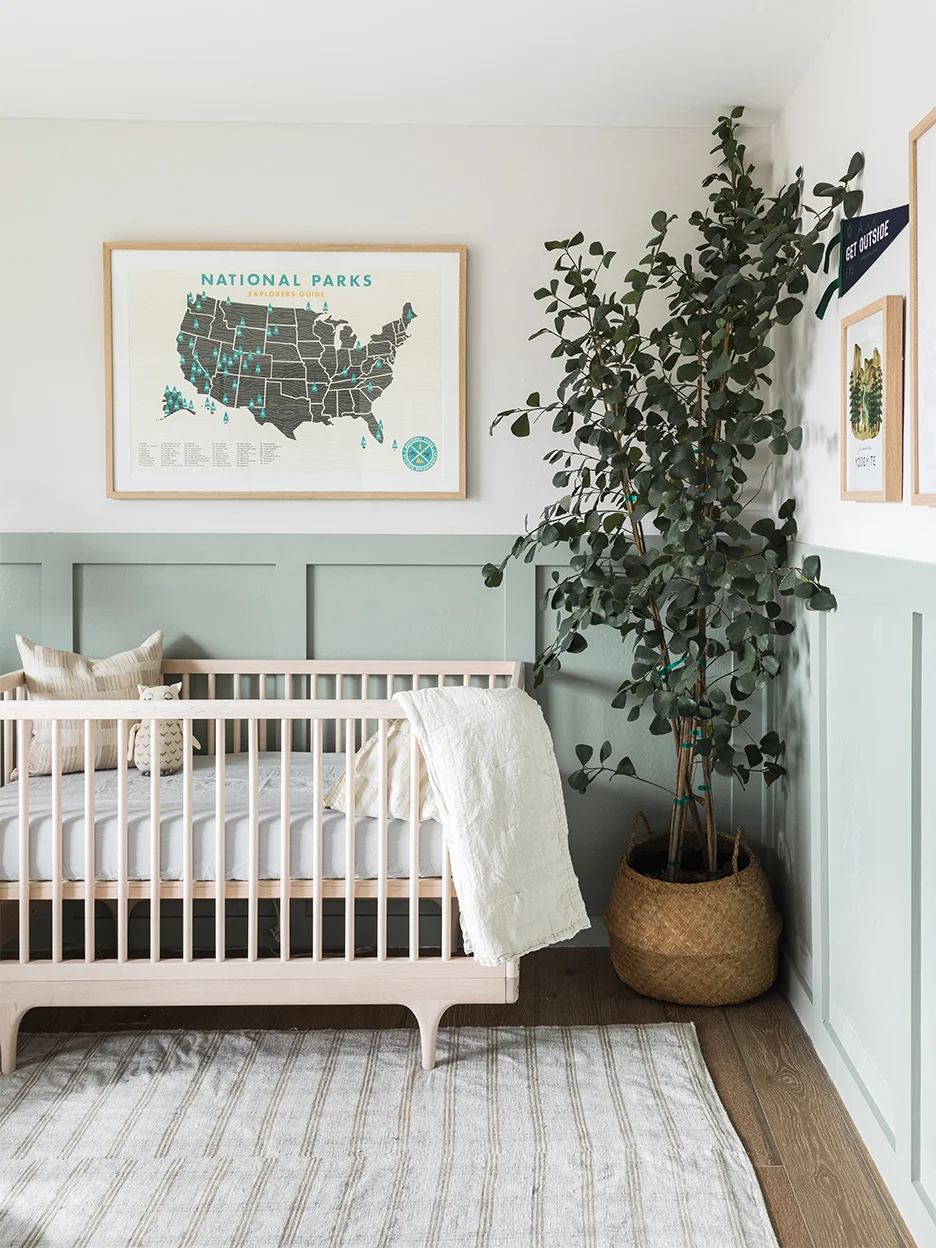 Green Board and Batten Walls Frame a Nursery Scene