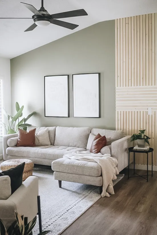 Vertical Wood Slats Create a Textured Green Wall Accent