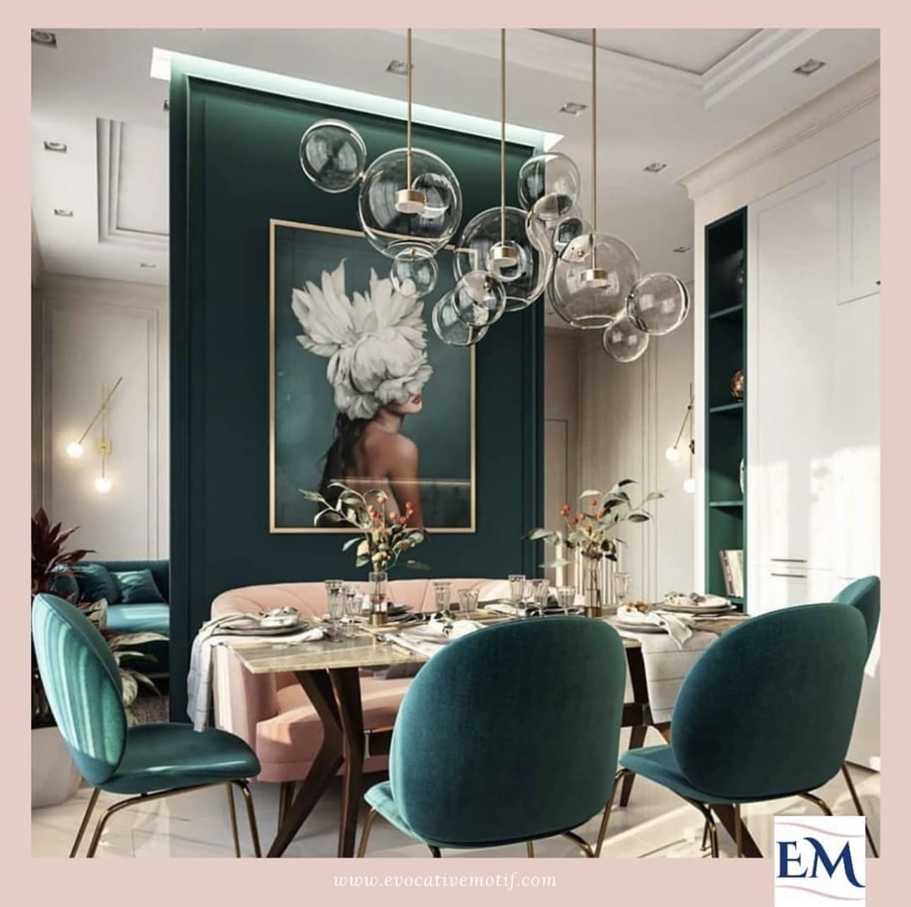 Emerald Green Wall Frames Dramatic Artwork