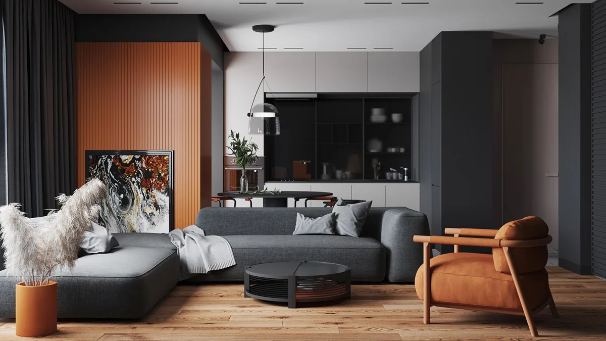 Warm Wood Armchair Adds a Rich Accent to Grey Tones