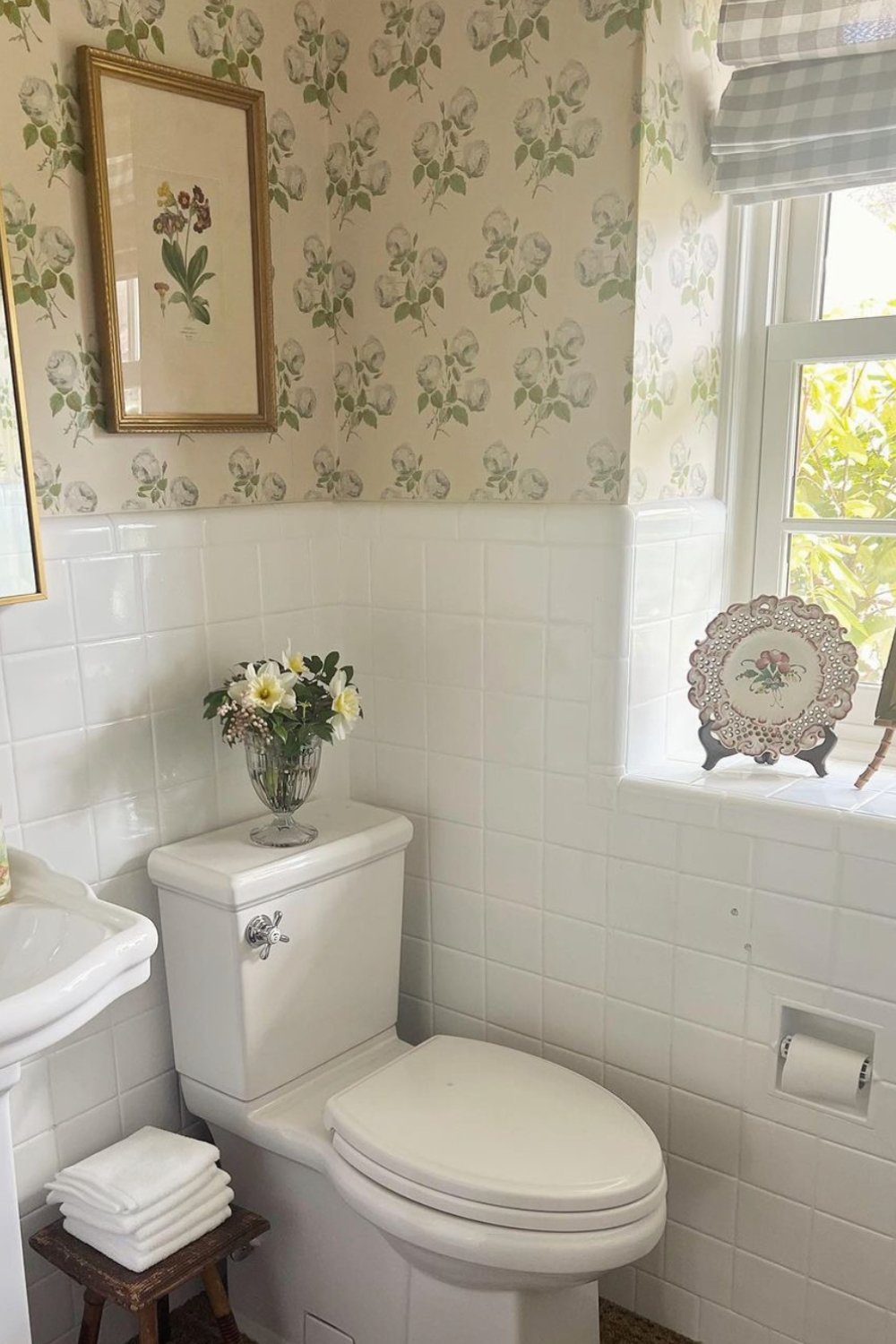 Framed Botanical Print Pairs With Floral Wallpaper