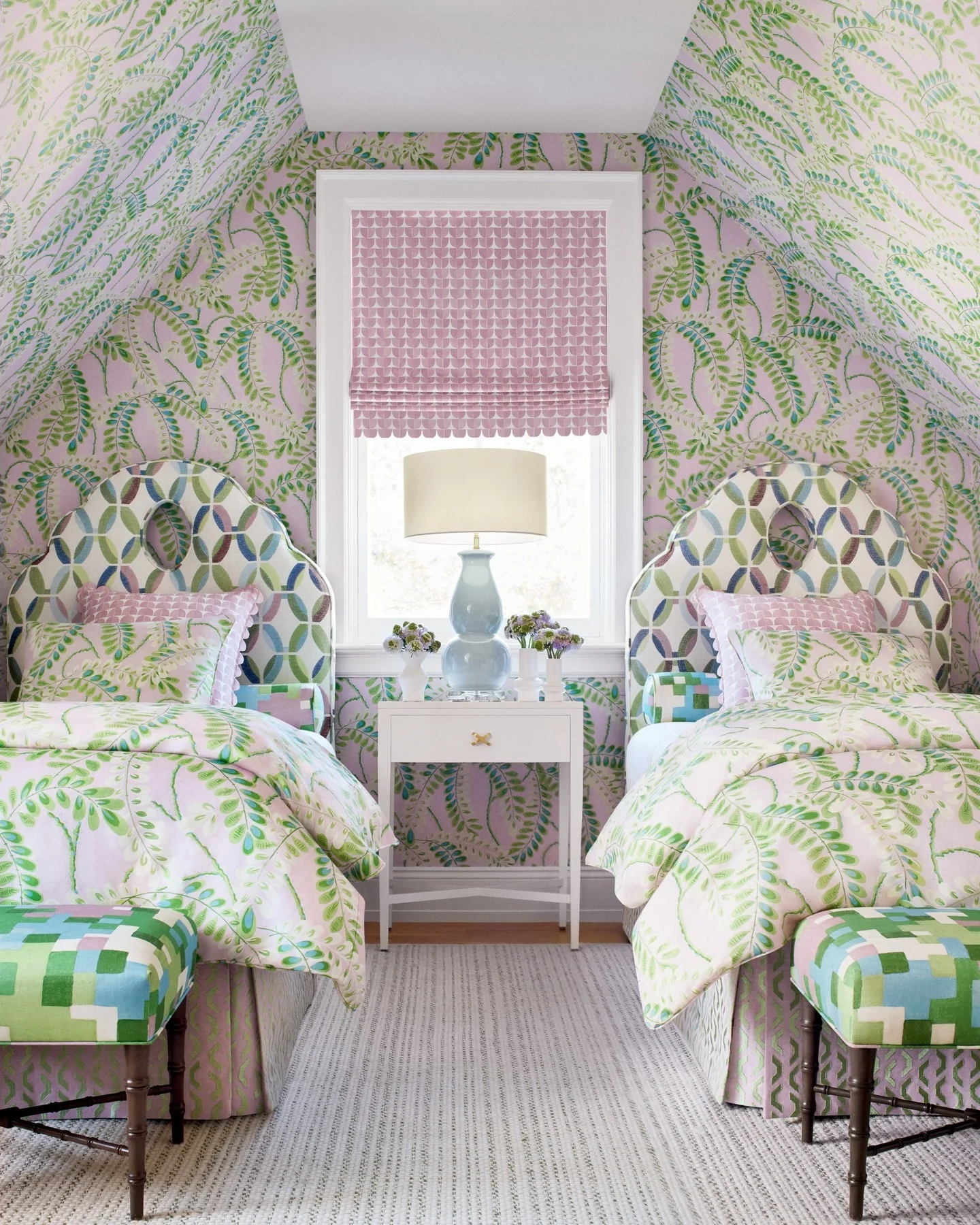 Contrast Flowing Patterns With Arched Headboards