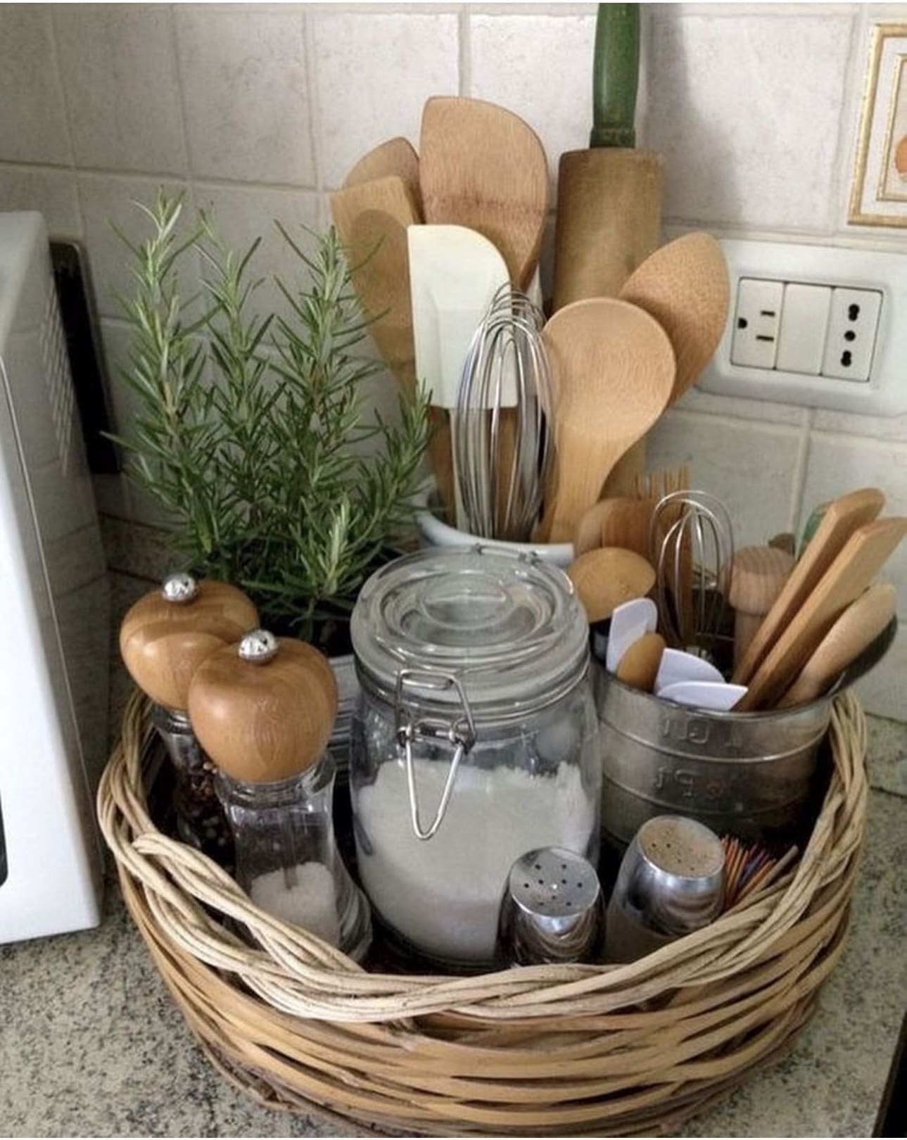 Corral Kitchen Tools in a Woven Basket
