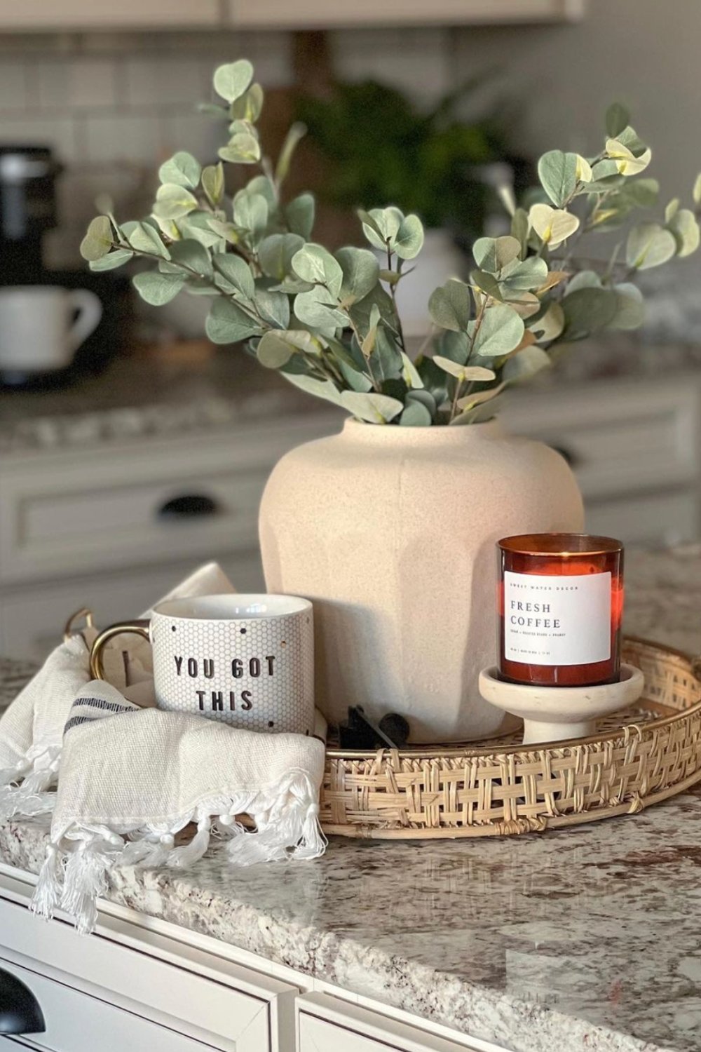 Woven Tray Grounds a Cozy Candle and Inspiring Mug