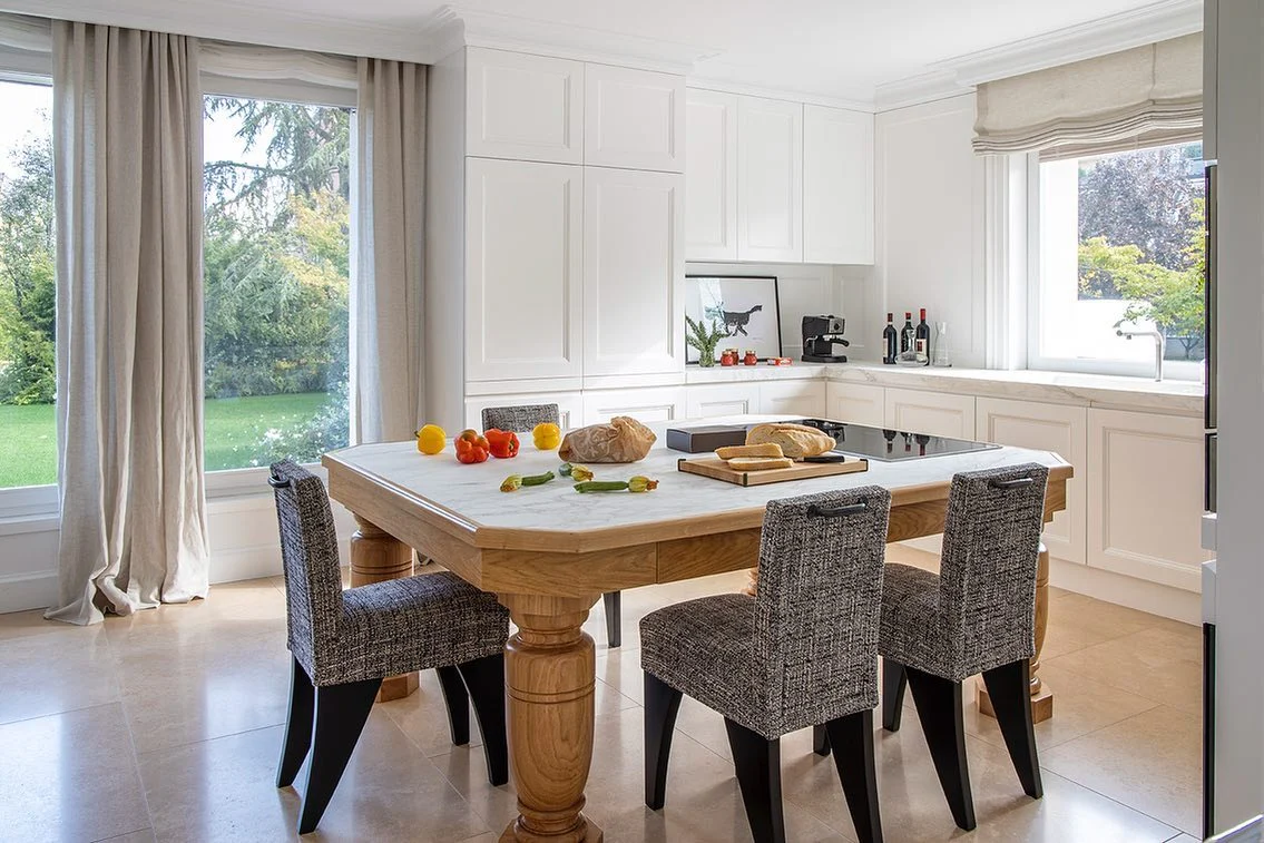 Combine Wood and Marble with Textured Chairs