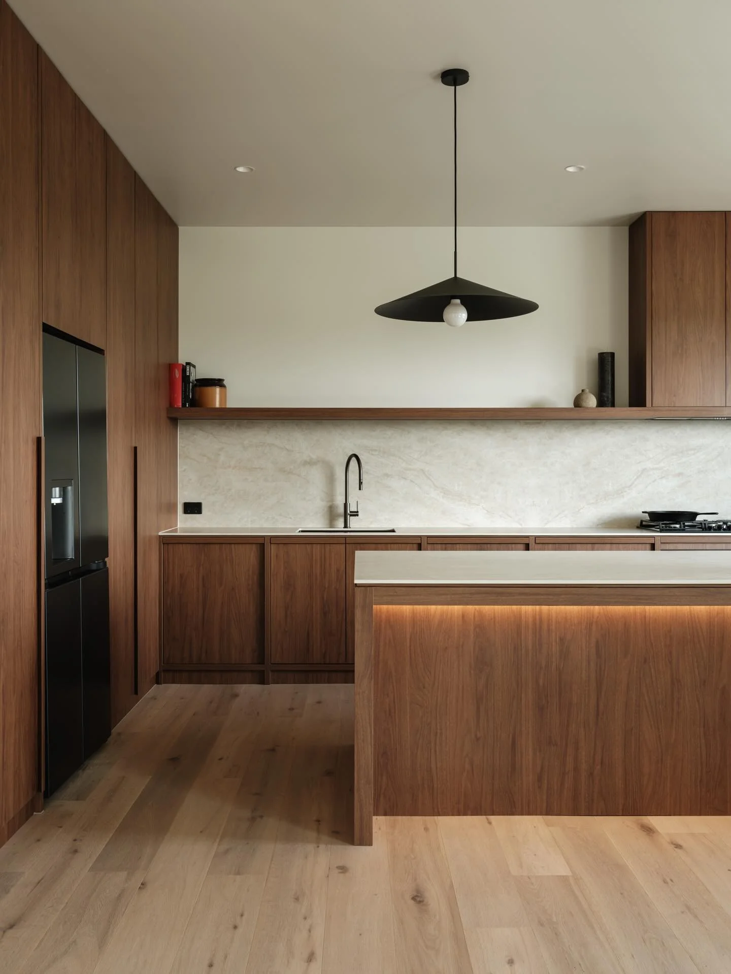Undermount LED Lighting Creates a Floating Effect Under the Island