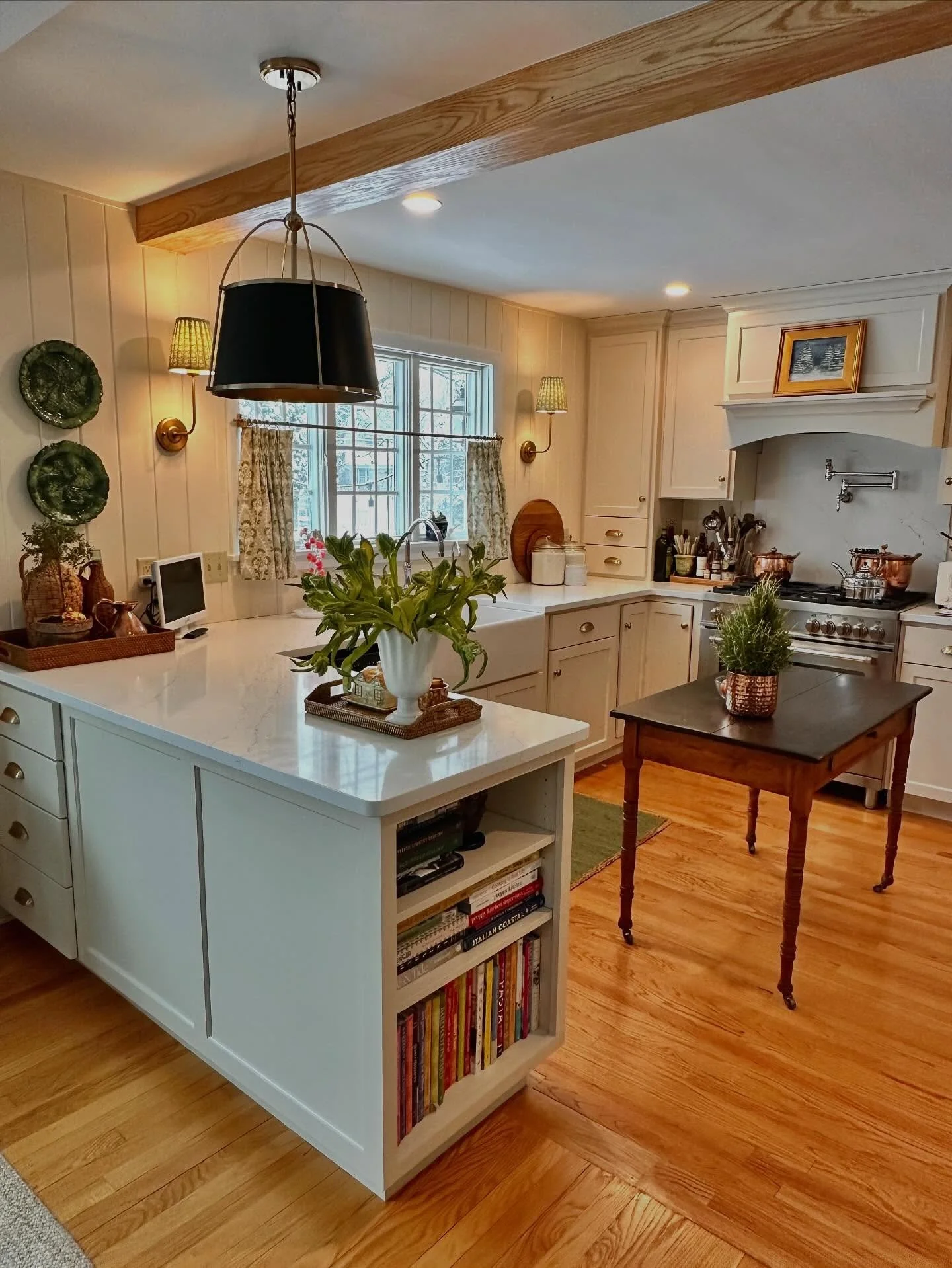 Built-in Island Shelving Displays Your Favorite Cookbooks