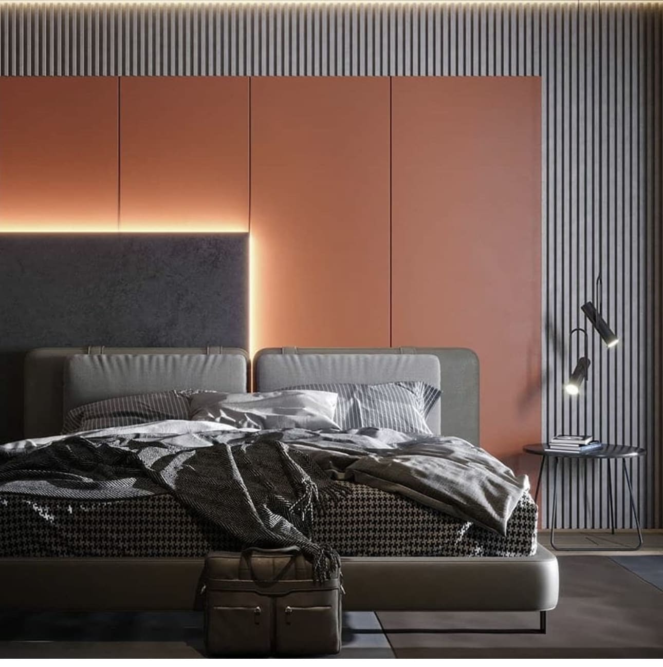 Warm Orange Panels Highlight Vertical Wall Slats