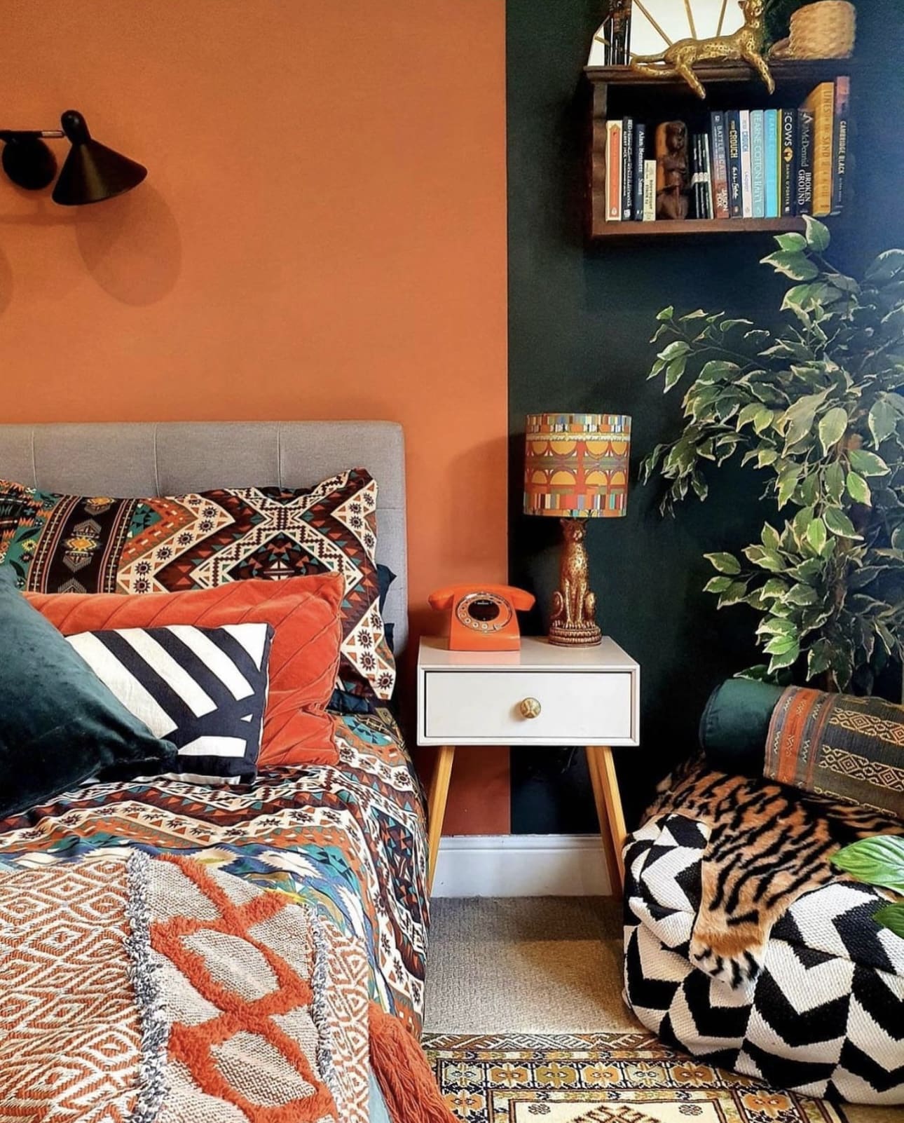 Terracotta Orange Wall Meets Deep Forest Green