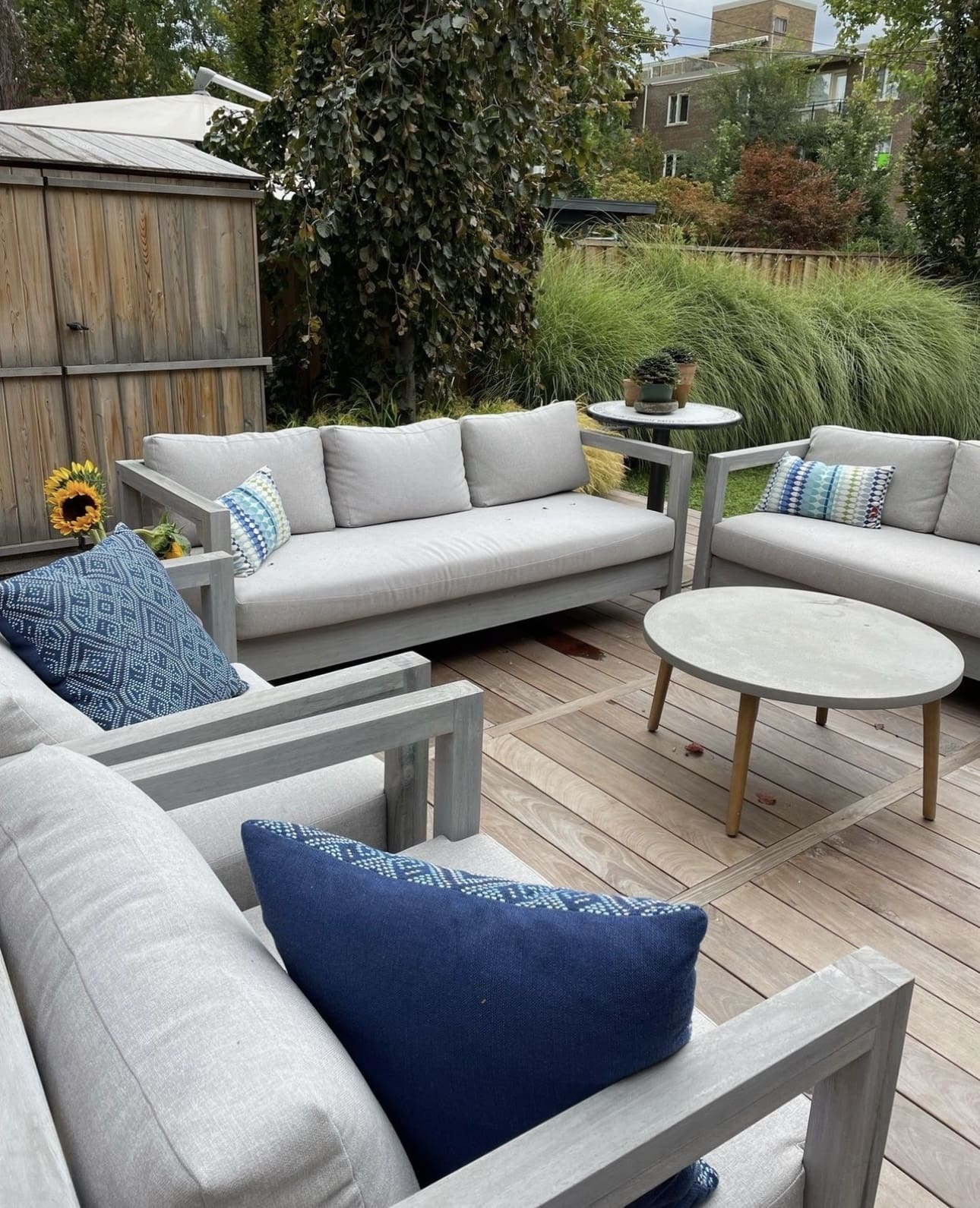 Gray Wood Patio Furniture Creates a Serene Outdoor Lounge