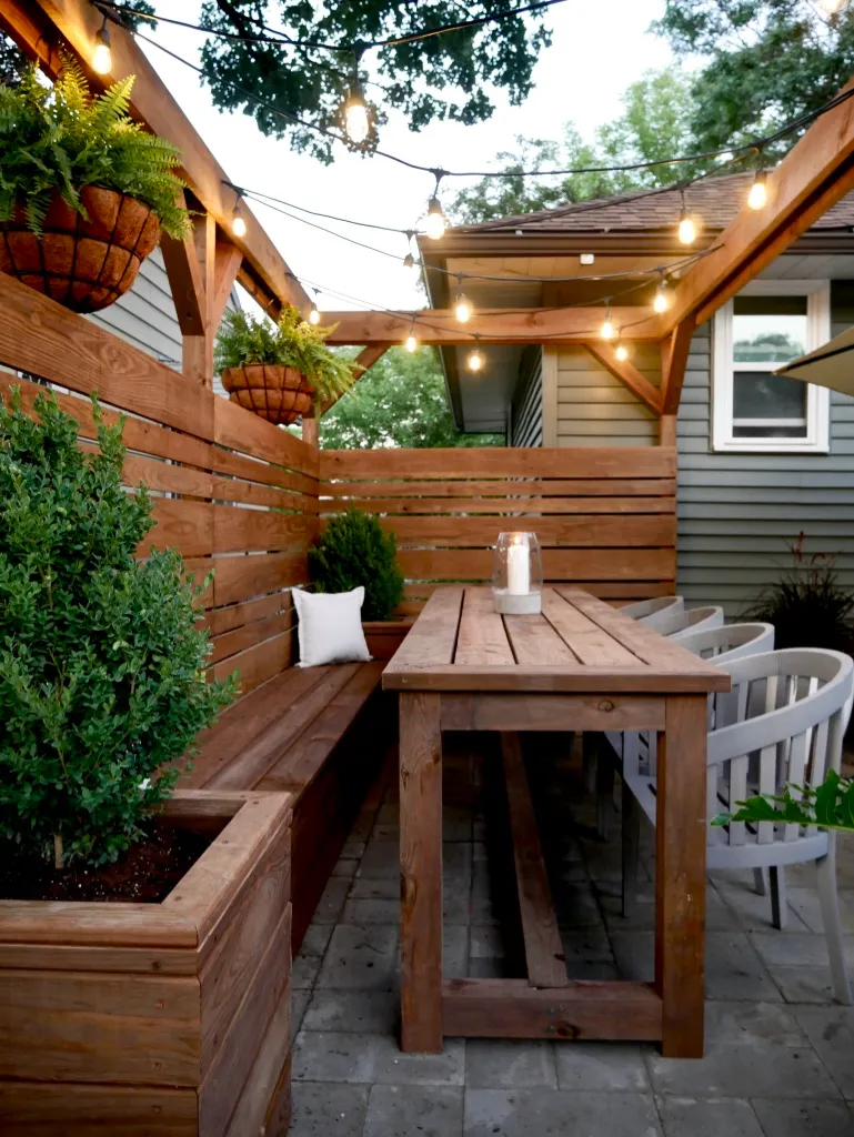 Wooden Planter Box Adds Greenery to Patio Corner