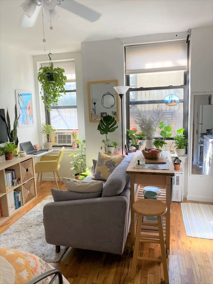 Gain Counter Space With a Narrow Wooden Table