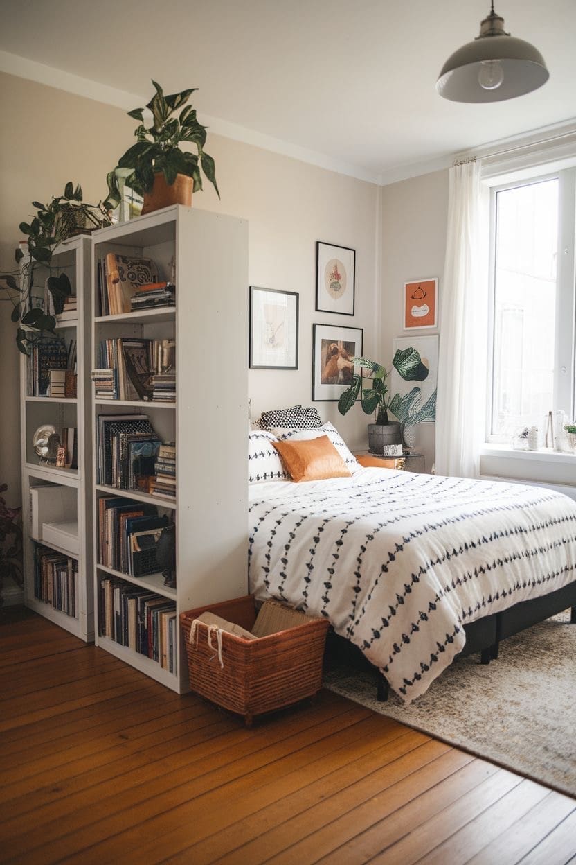 Divide Your Studio With a White Bookshelf