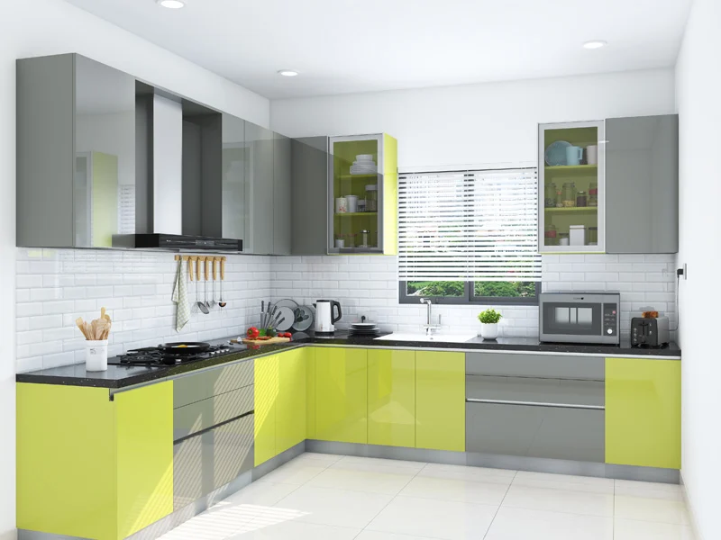 Bright Lime Cabinets Pair With Sleek Gray Upper Units
