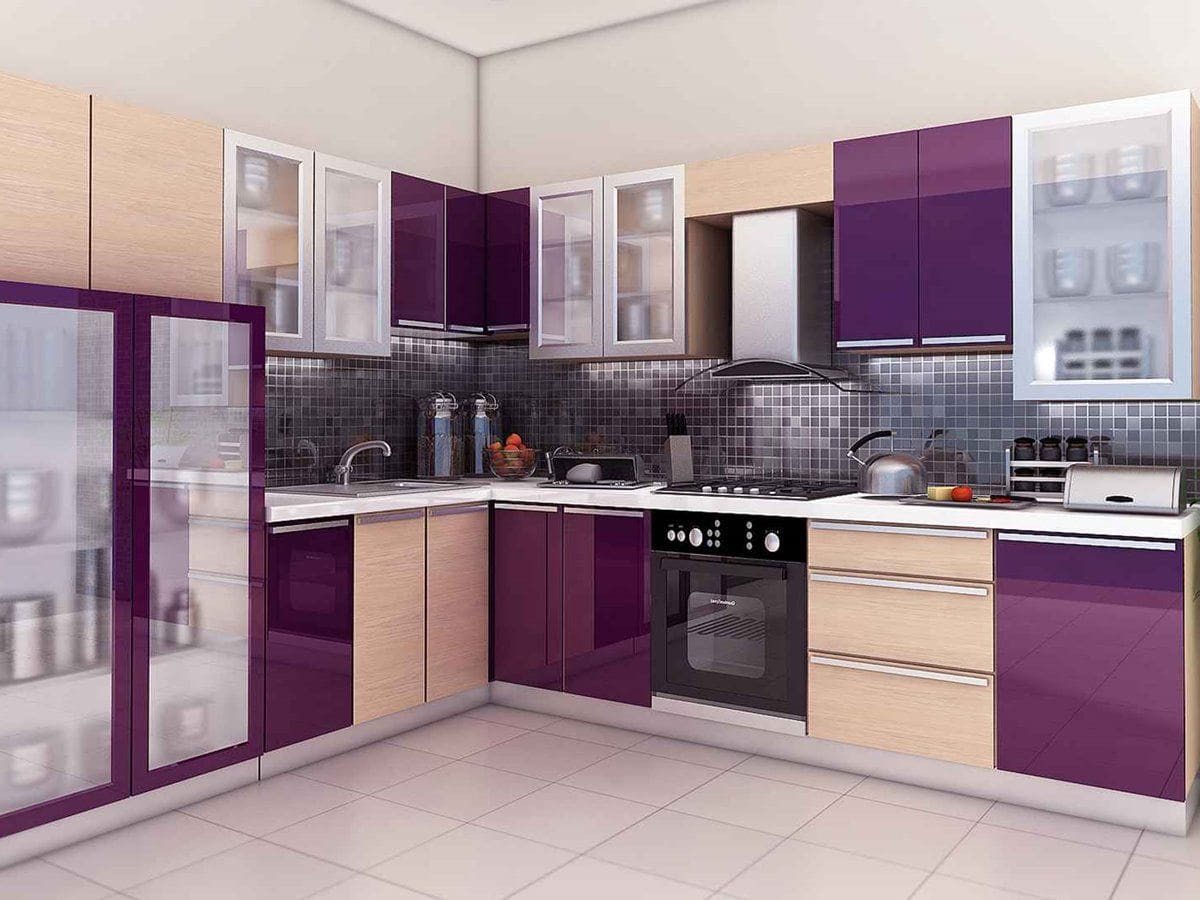 Deep Plum Cabinets Contrast With Natural Wood Drawer Fronts