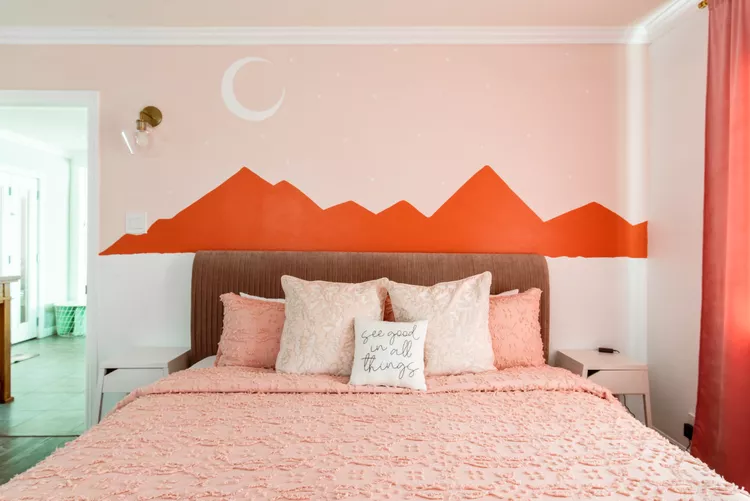 Orange Mountain Mural Creates a Two-Tone Accent Wall