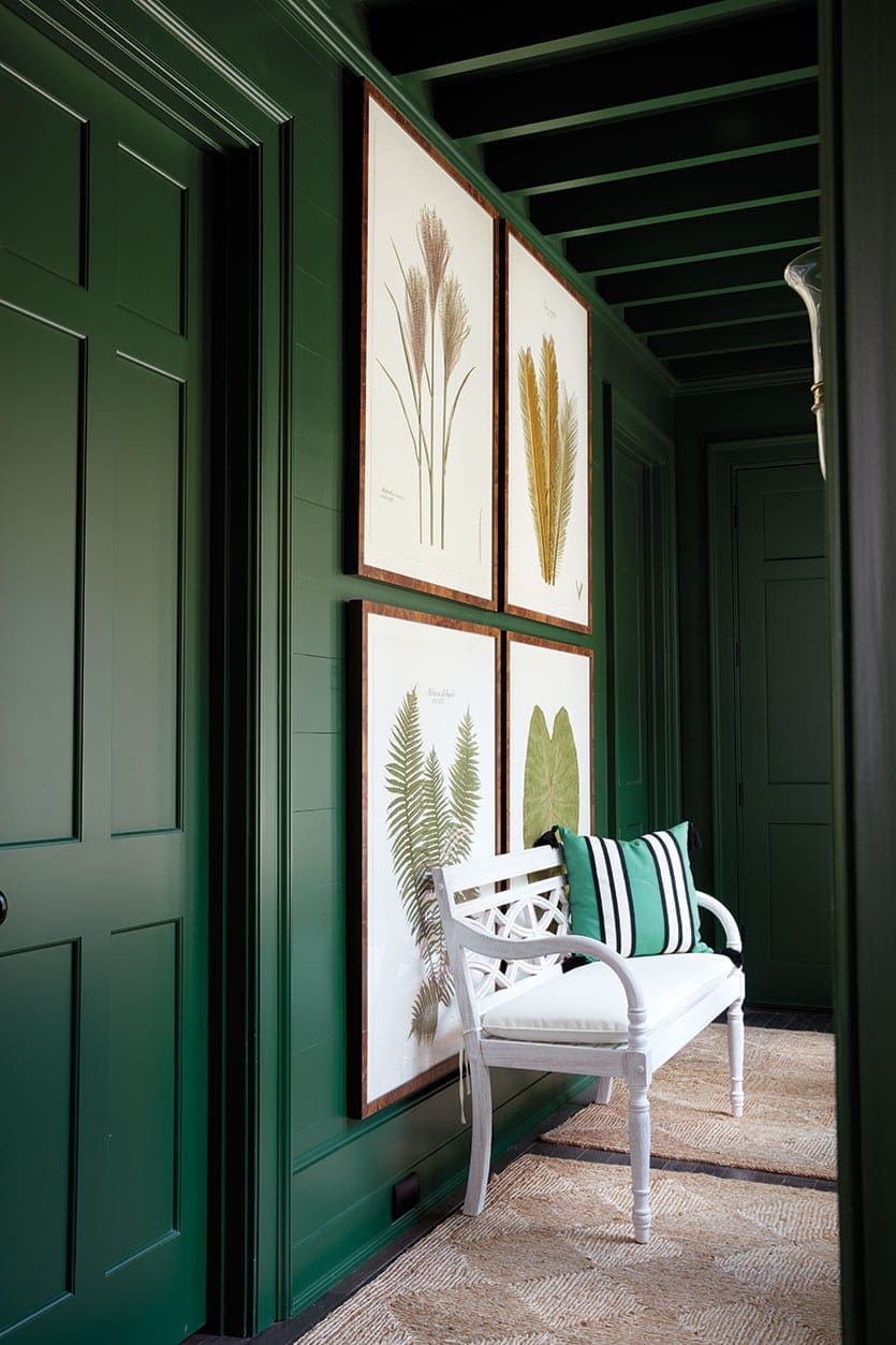 Bring Nature Indoors with Botanical Prints on Deep Green Walls
