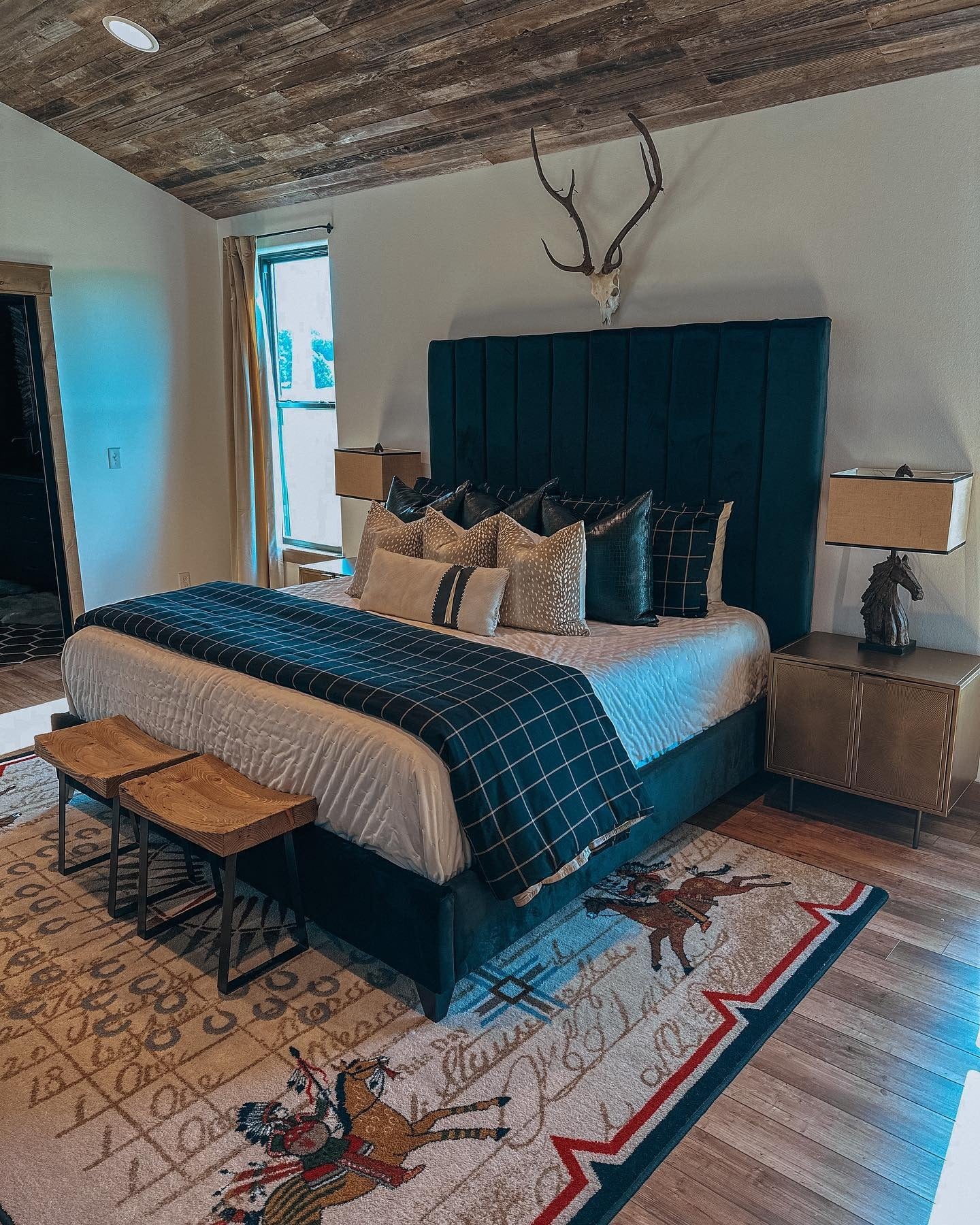 Frame the Foot of Your Bed with Rustic Wooden Benches